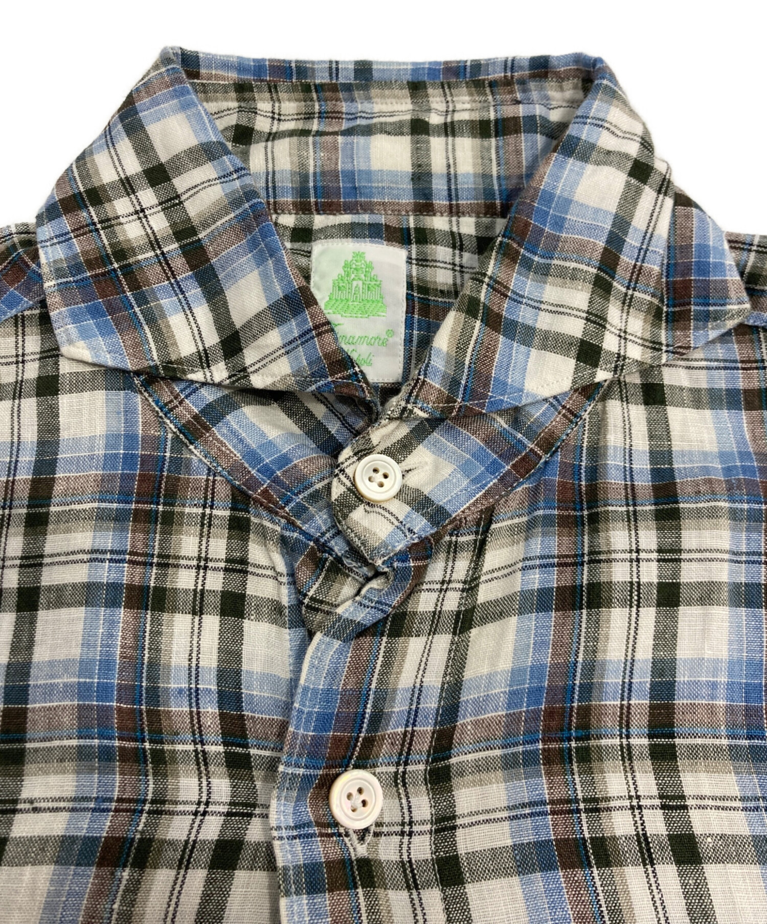r*a様 フィナモレ FINAMORE チェック シャツ M 中古美品 中古・古着通販】Finamore (フィナモレ) リネンチェックシャツ ブルー