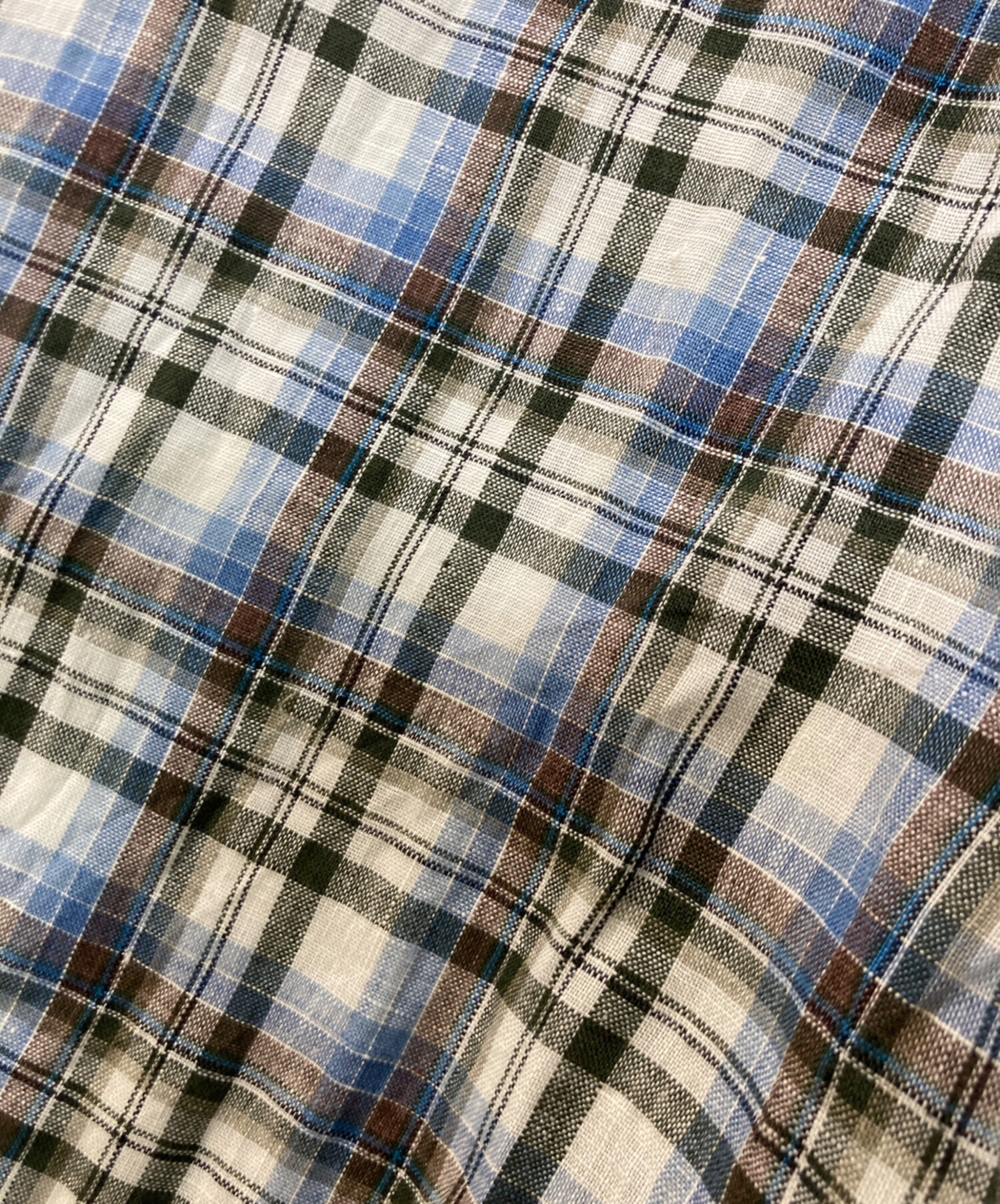 中古・古着通販】Finamore (フィナモレ) リネンチェックシャツ ブルー