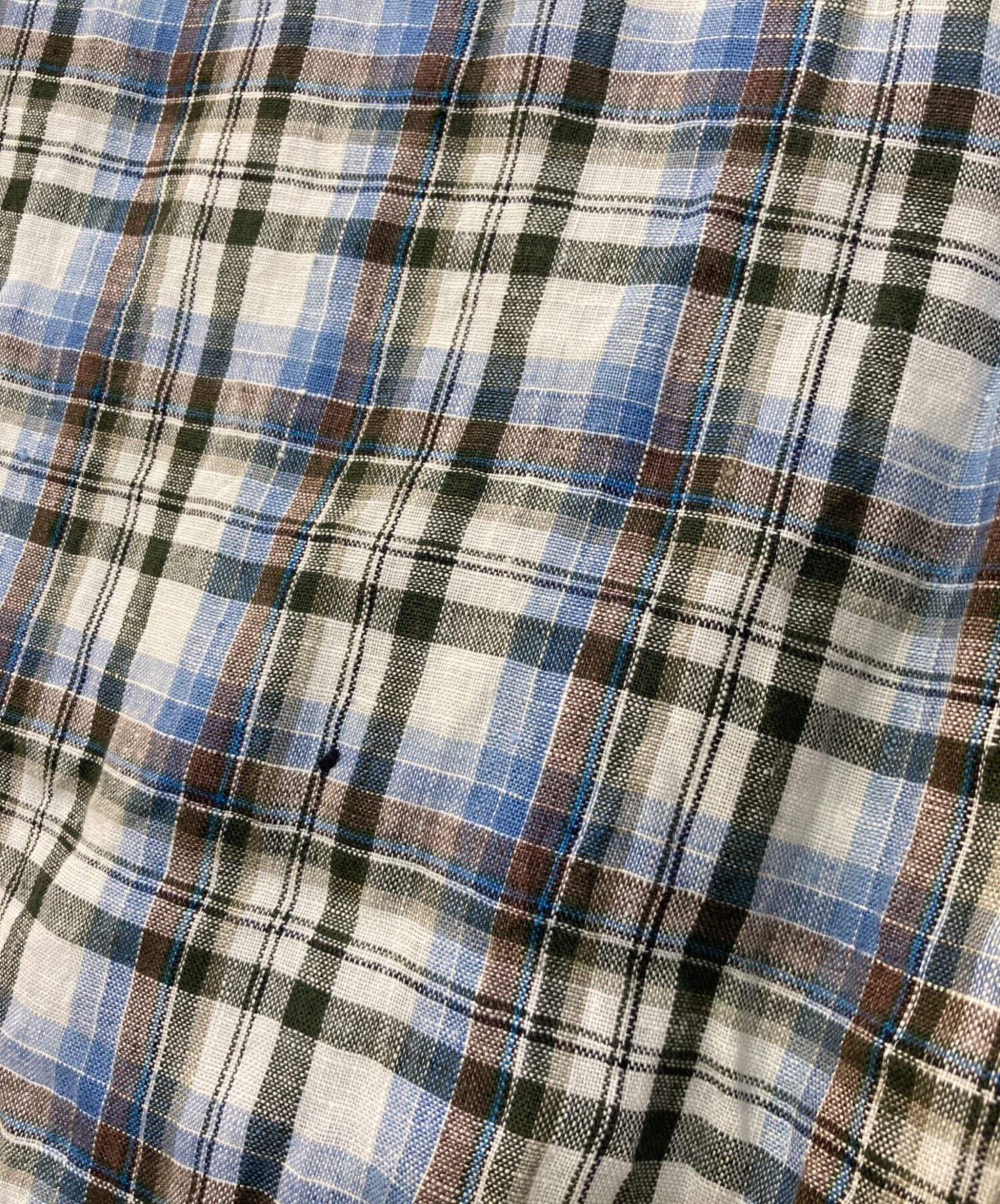 中古・古着通販】Finamore (フィナモレ) リネンチェックシャツ ブルー