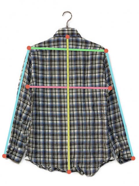 中古・古着通販】Finamore (フィナモレ) リネンチェックシャツ ブルー