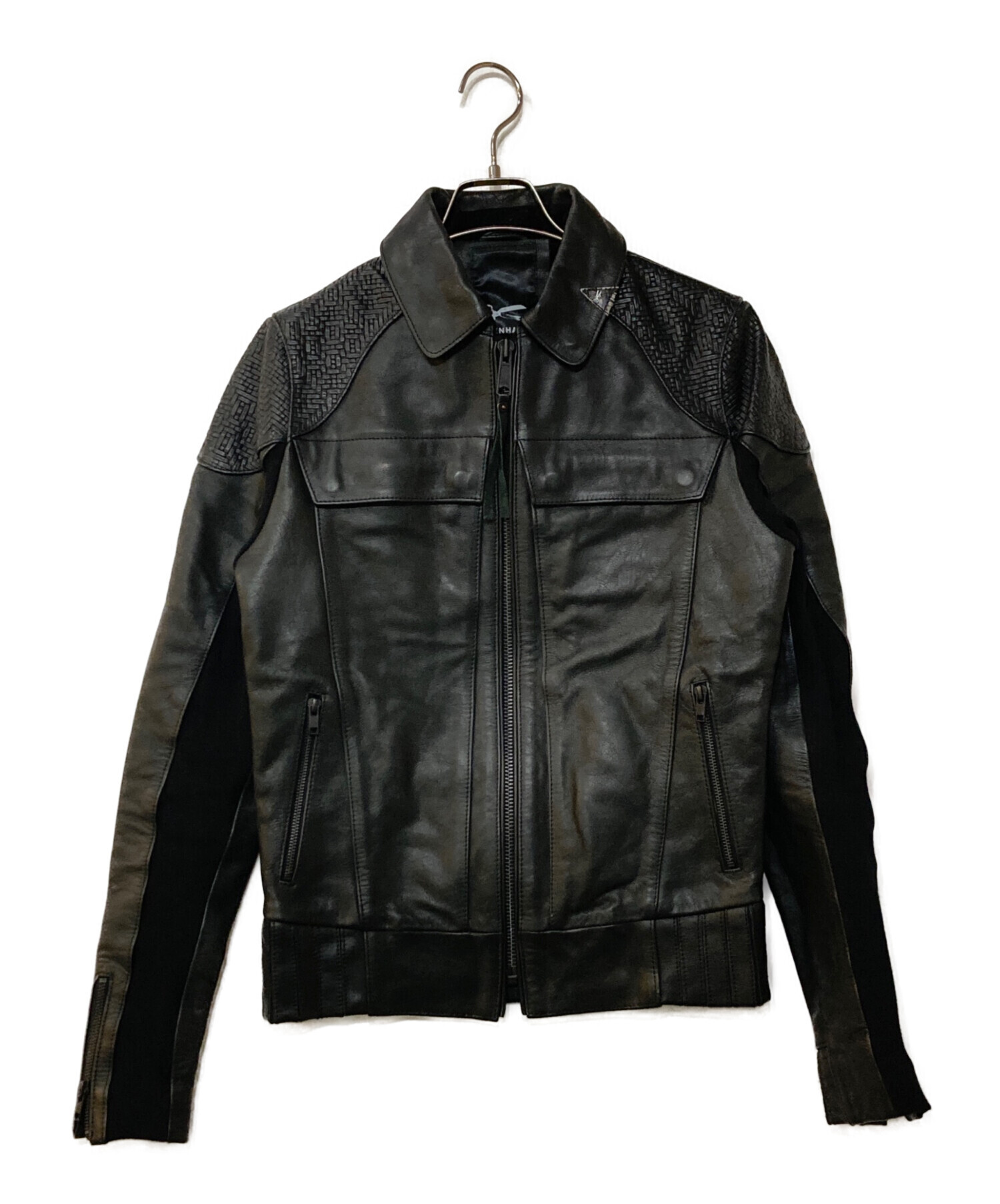 DENHAM デンハム　ブラックレザー ジャケット 中古・古着通販】Denham (デンハム) 切替デザイン ジップアップ