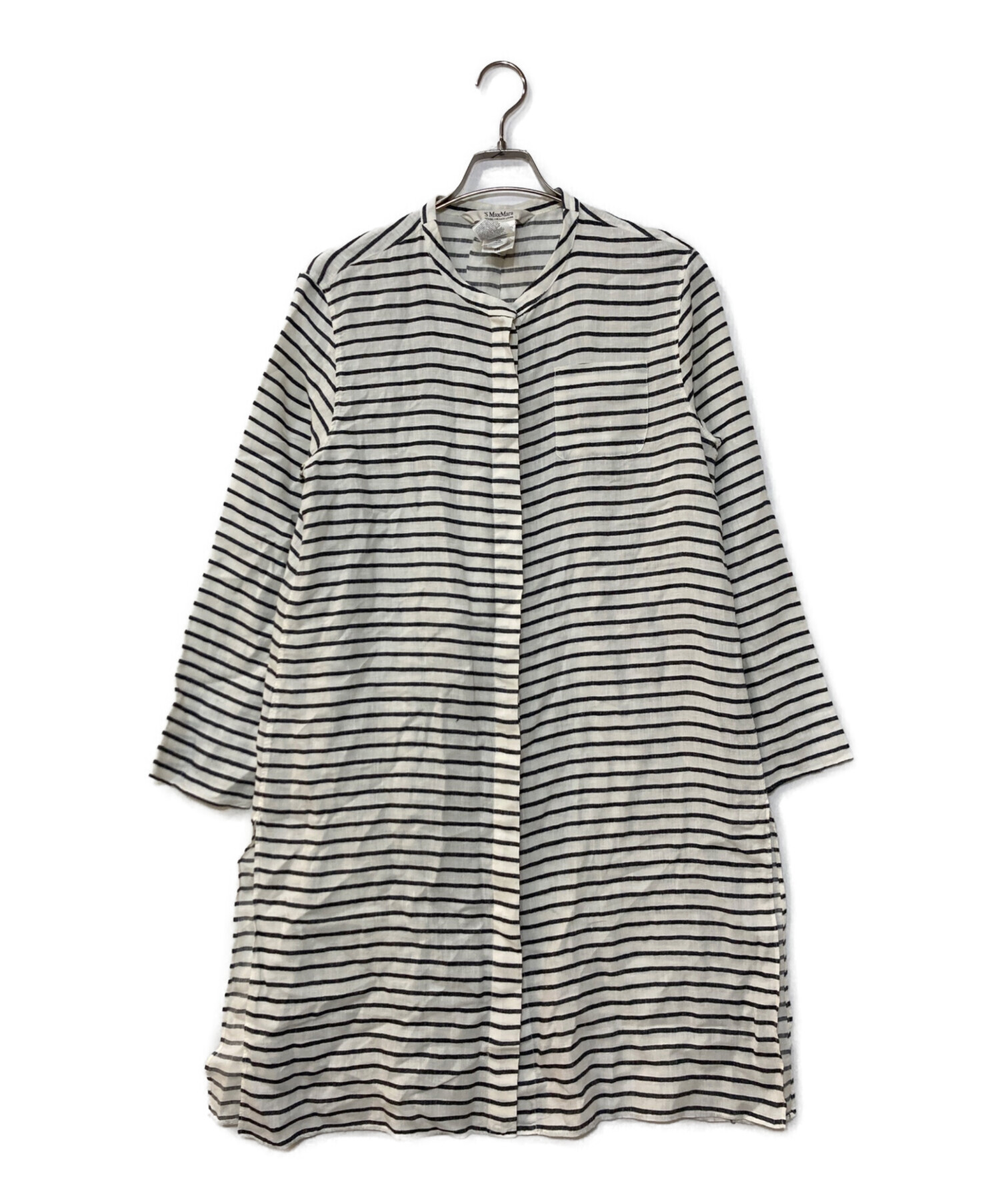 マックスマーラ ロング シャツワンピース リネン シルク 紺 ボーダー イタリア 中古・古着通販】'S Max Mara (エスマックスマーラ) リネンボーダー