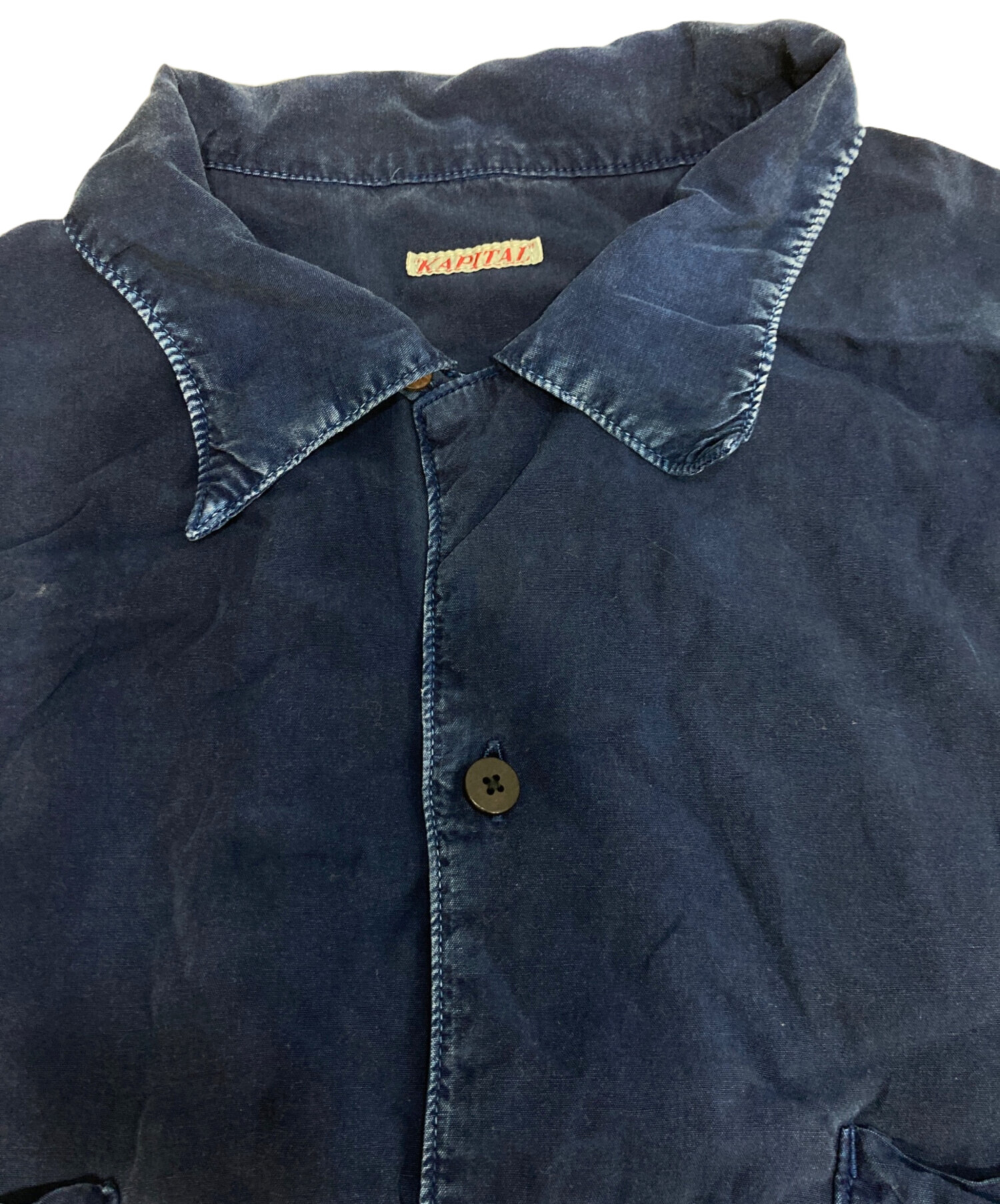 KAPITAL 半袖シャツ インディゴ襟 サイズ3 中古・古着通販】KAPITAL (キャピタル) インディゴ染めレーヨン