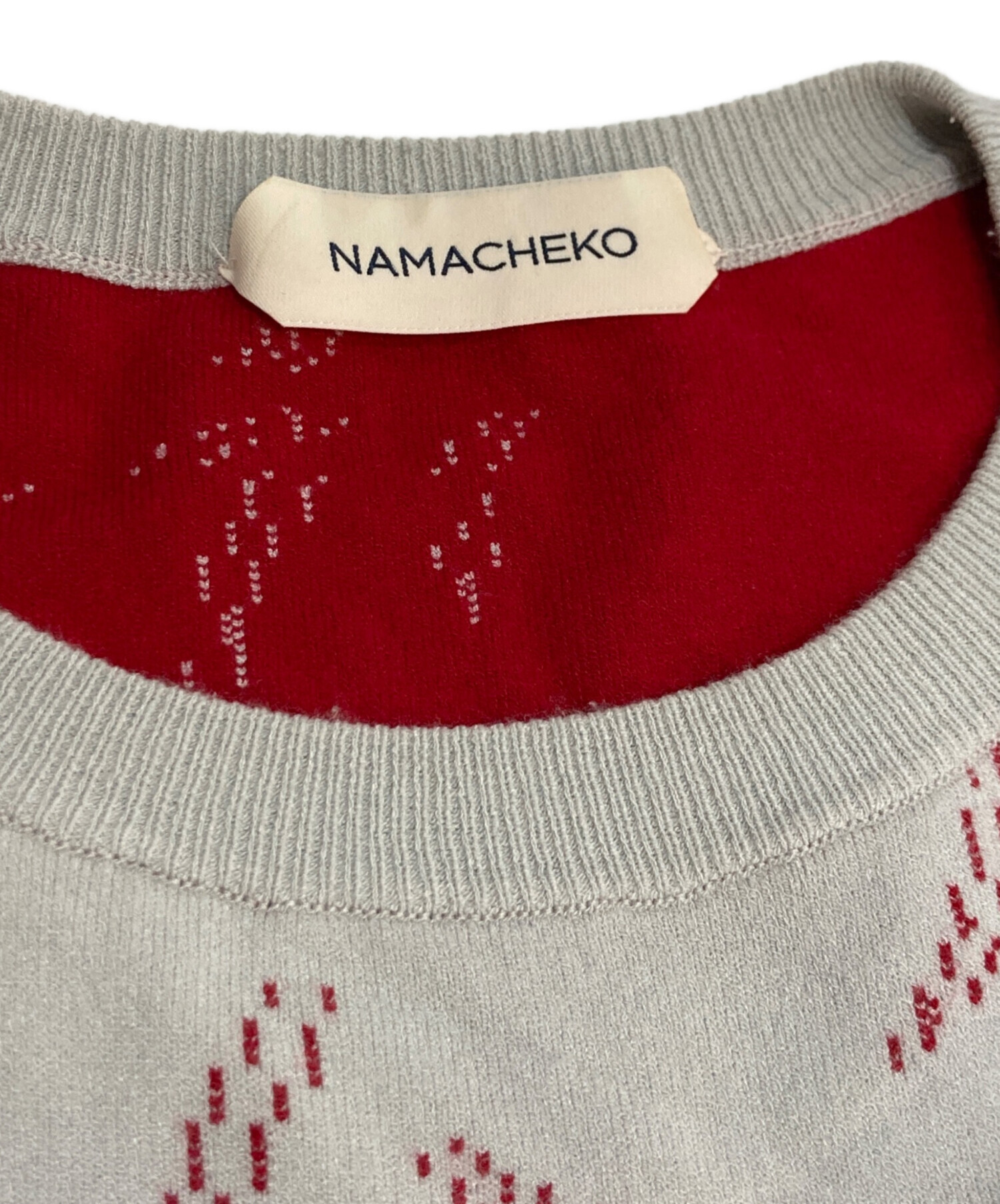 中古・古着通販】NAMACHEKO (ナマチェコ) デザイン半袖ニット グレー