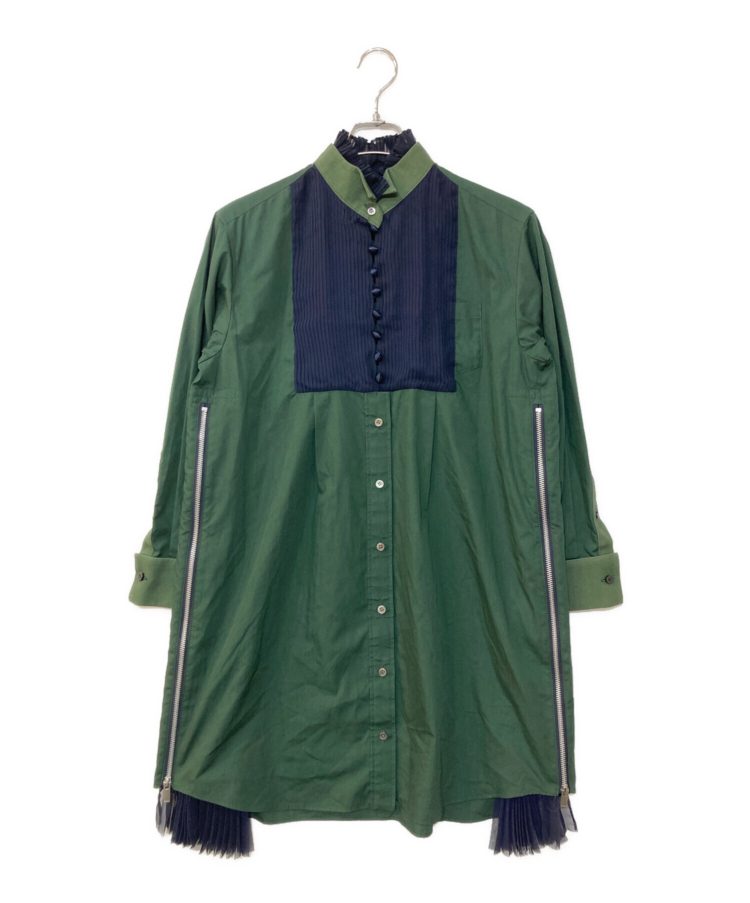 sacai 2281 シャツワンピース　サイズ1 中古・古着通販】sacai (サカイ) プリーツドッキング ブザム シャツ