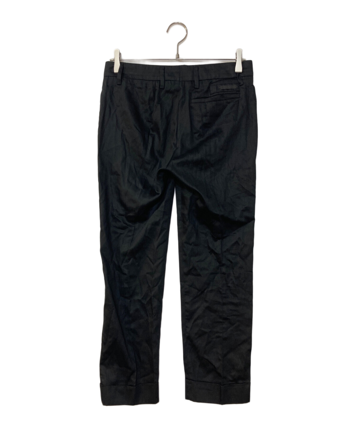 プラダ スラックス ブラック サイズ48 センタープレス 中古・古着通販】PRADA (プラダ) センタープレステーパードスラックス