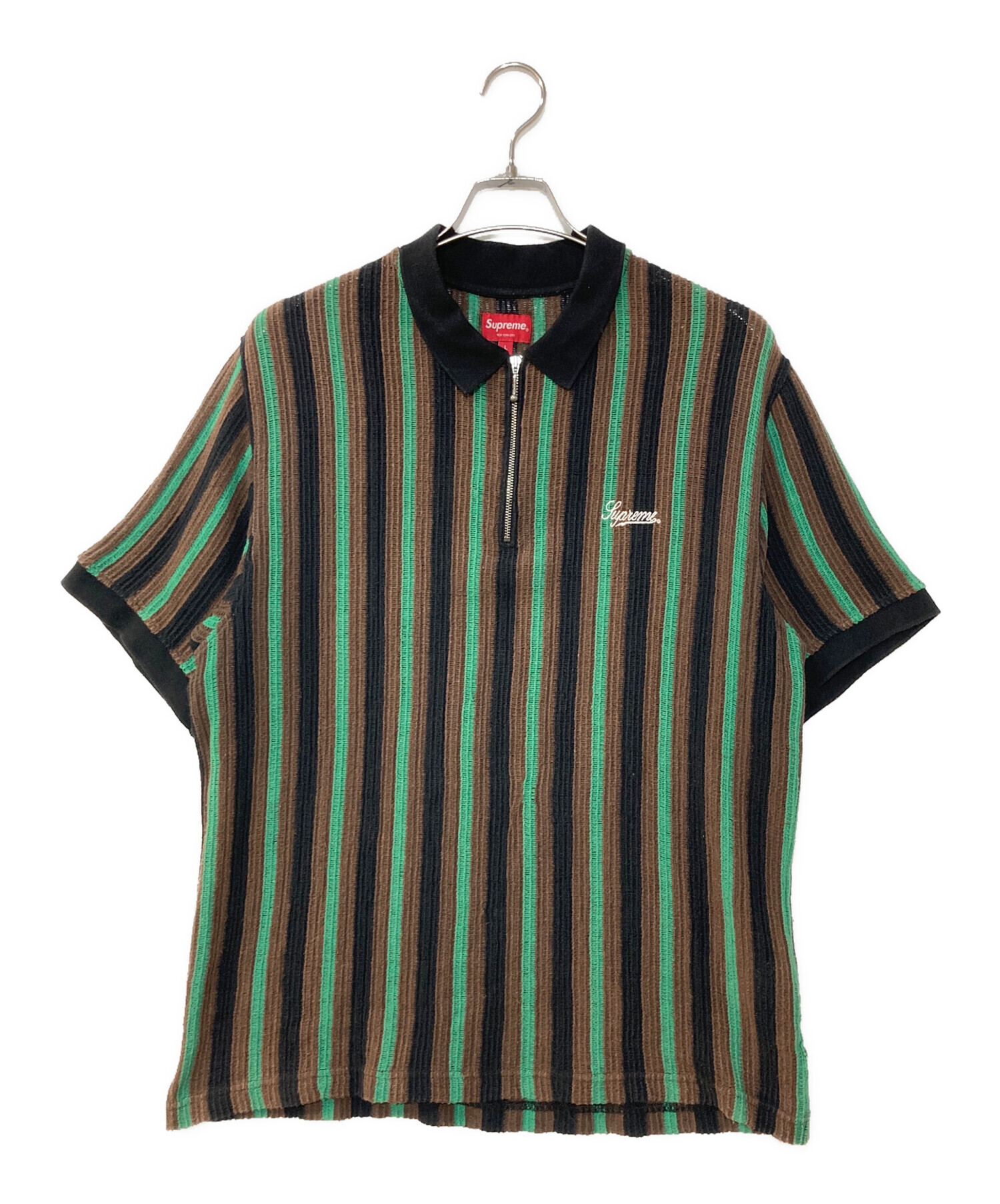 Supreme Open Knit Stripe Zip Polo Lサイズ 中古・古着通販】Supreme (シュプリーム) Open Knit Stripe Zip Polo