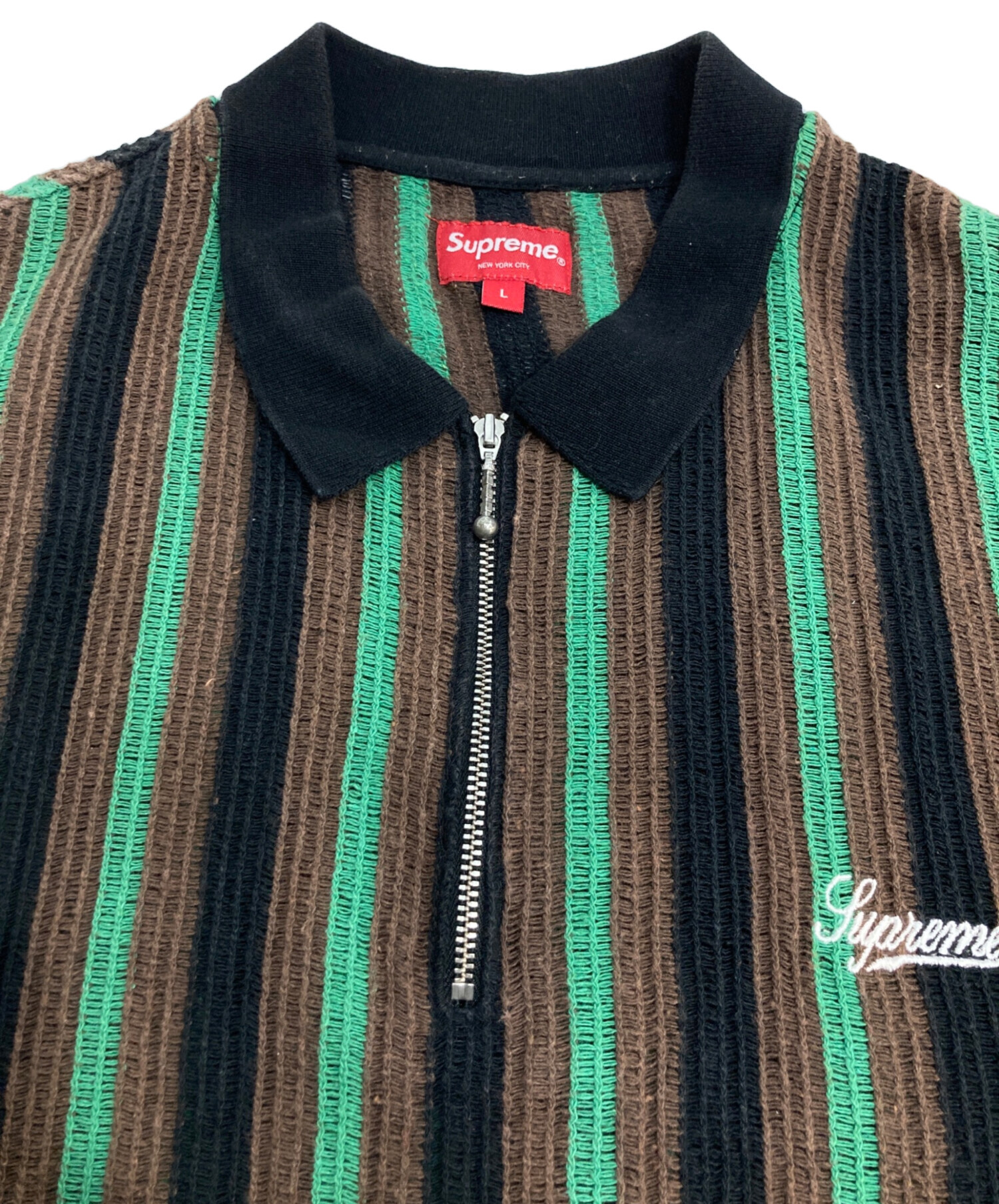 中古・古着通販】Supreme (シュプリーム) Open Knit Stripe Zip Polo