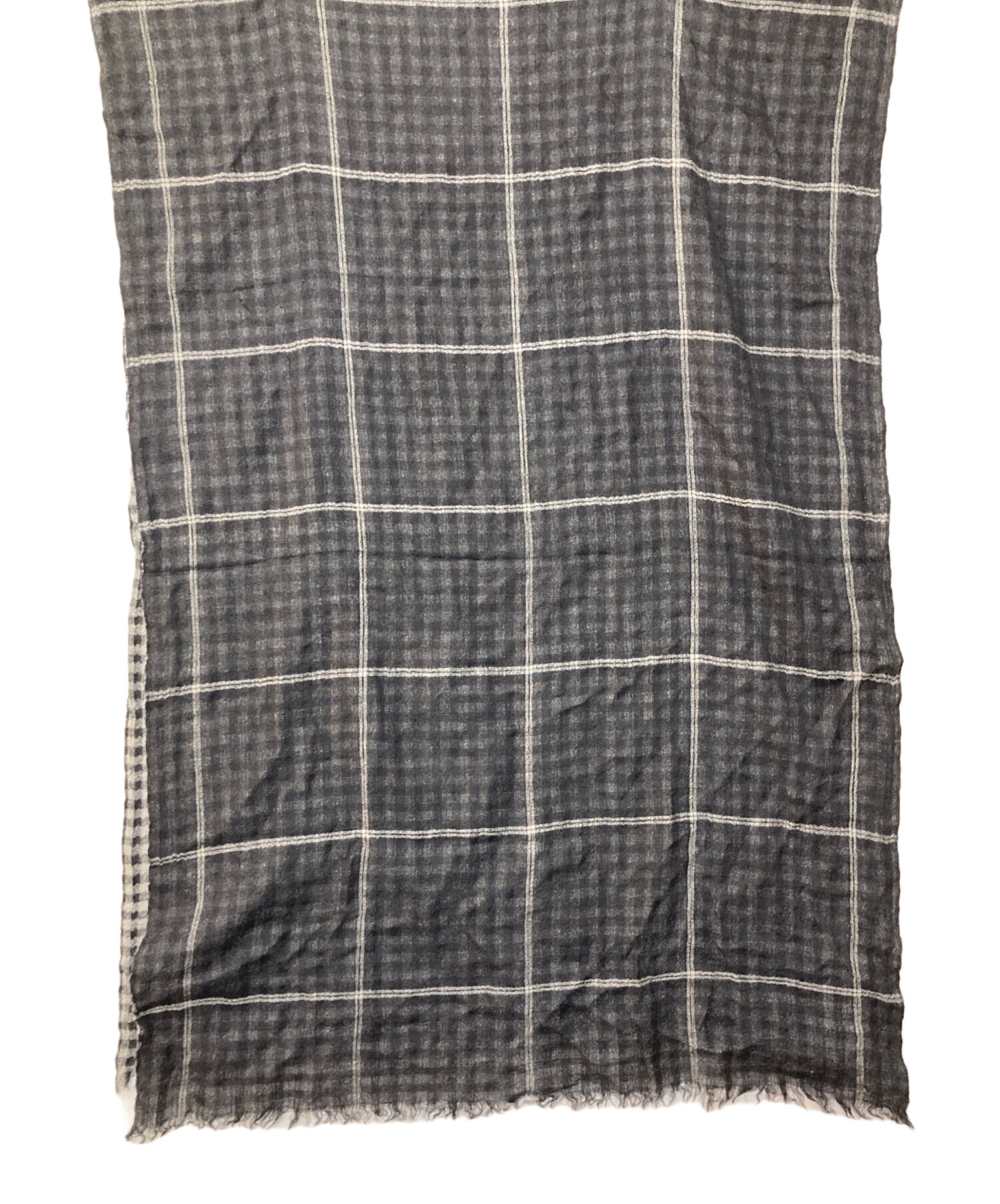 中古・古着通販】Y's (ワイズ) WOOL/SILK PLAID SCARF ブラック