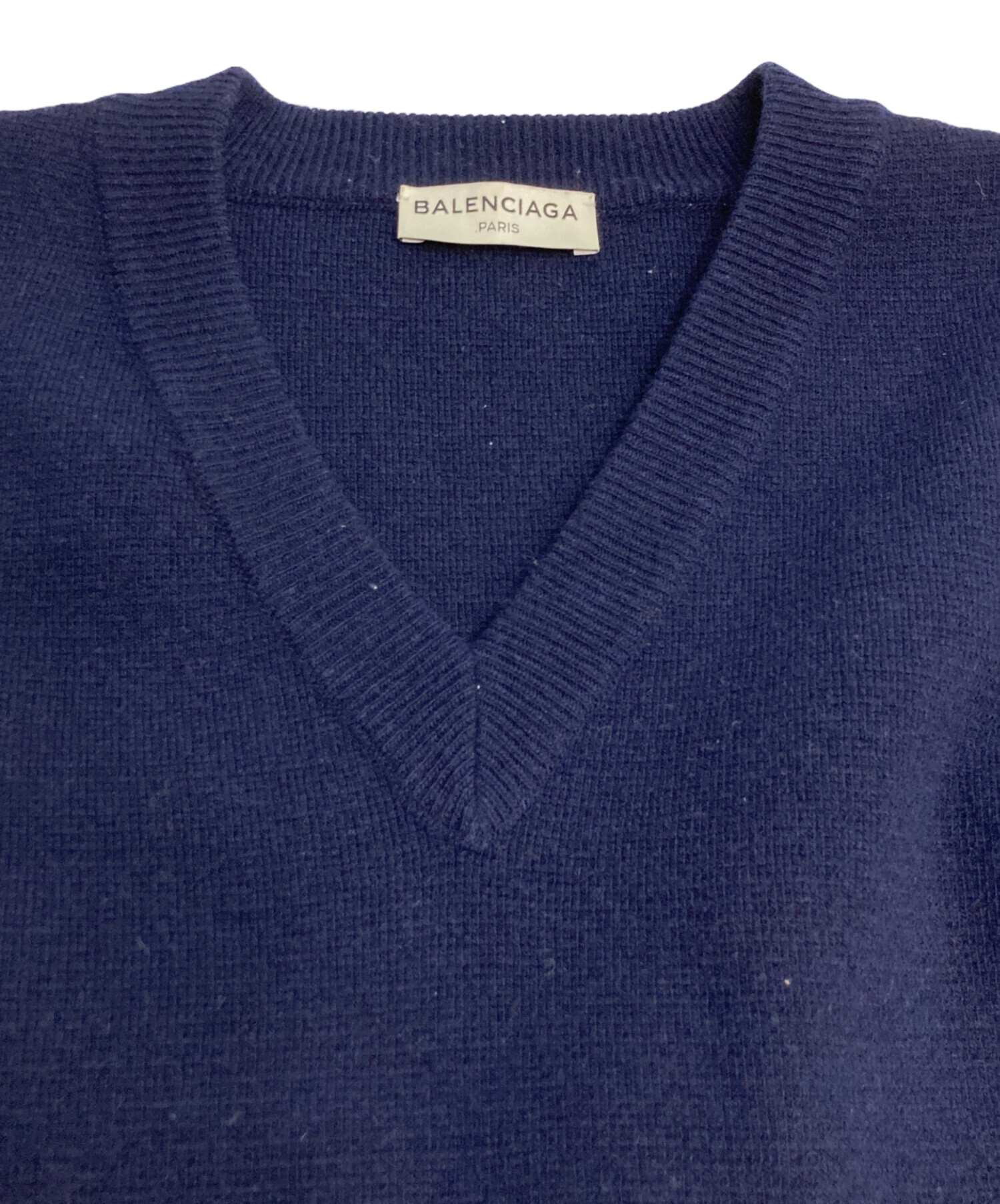 BALENCIAGA ロゴ ニットワンピース ブルー 中古・古着通販】BALENCIAGA (バレンシアガ) 紺Vネックニット