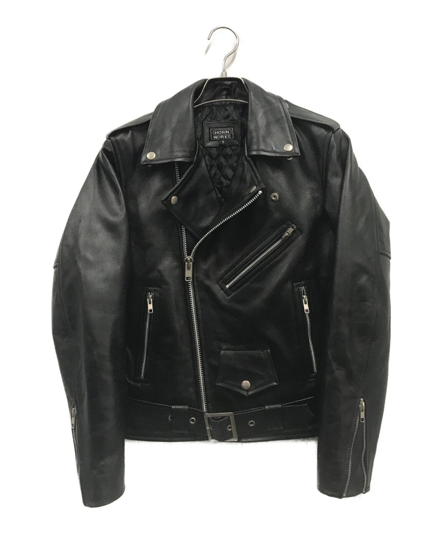 HORN WORKS 5Lブラック シングルライダースジャケット HORN WORKS Mサイズ 黒 本革 レザージャケット シングルライダース