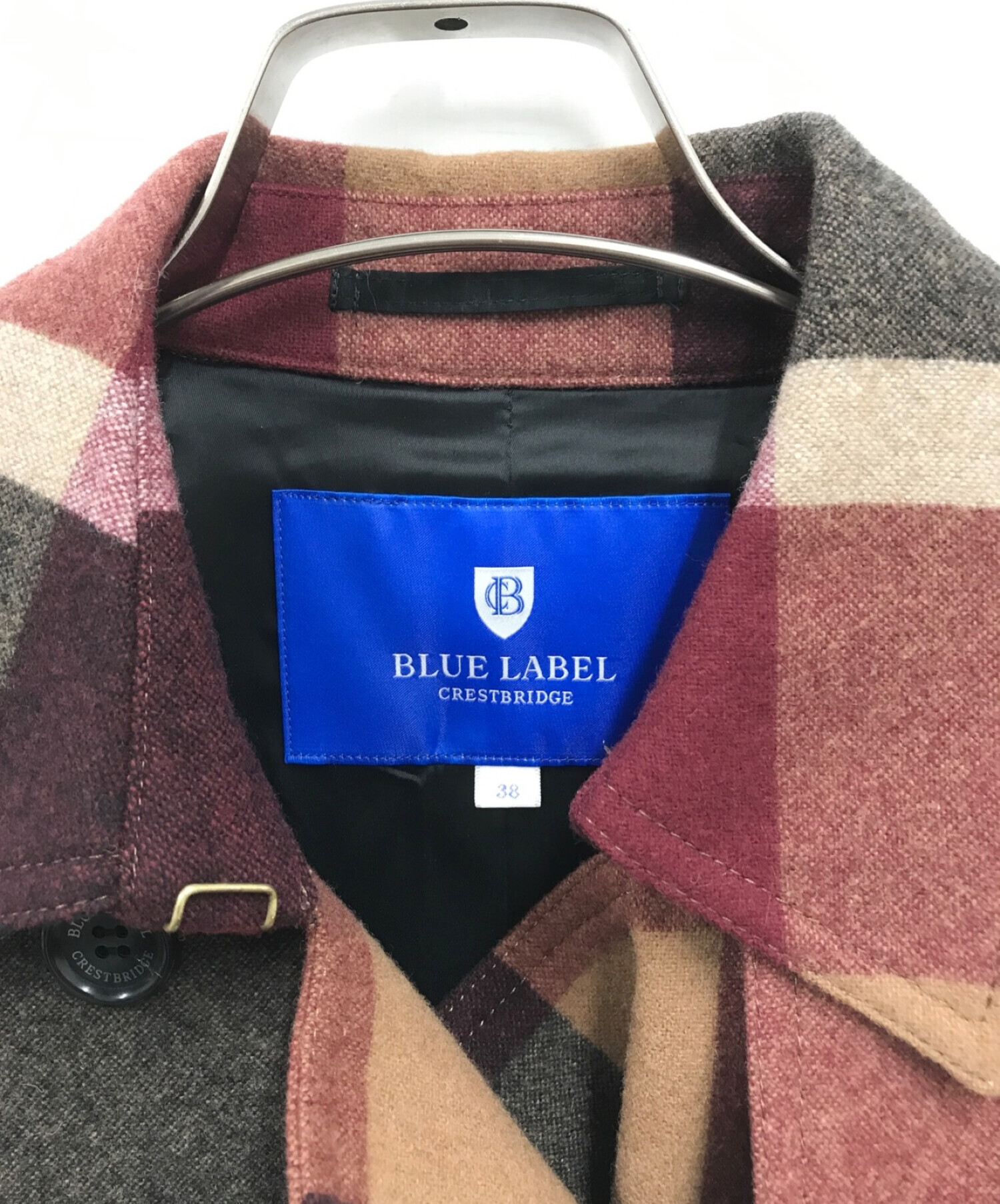 美品✨ブルーレーベルクレストブリッジ ロングコート 38 キャメル 赤 チェック 美品】ブルーレーベルクレストブリッジ ロングコート キャメル 38 M