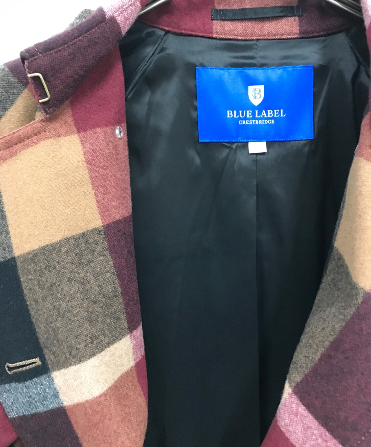 美品✨ブルーレーベルクレストブリッジ ロングコート 38 キャメル 赤 チェック ブルーレーベルクレストブリッジ フーデッドロングコート チェック