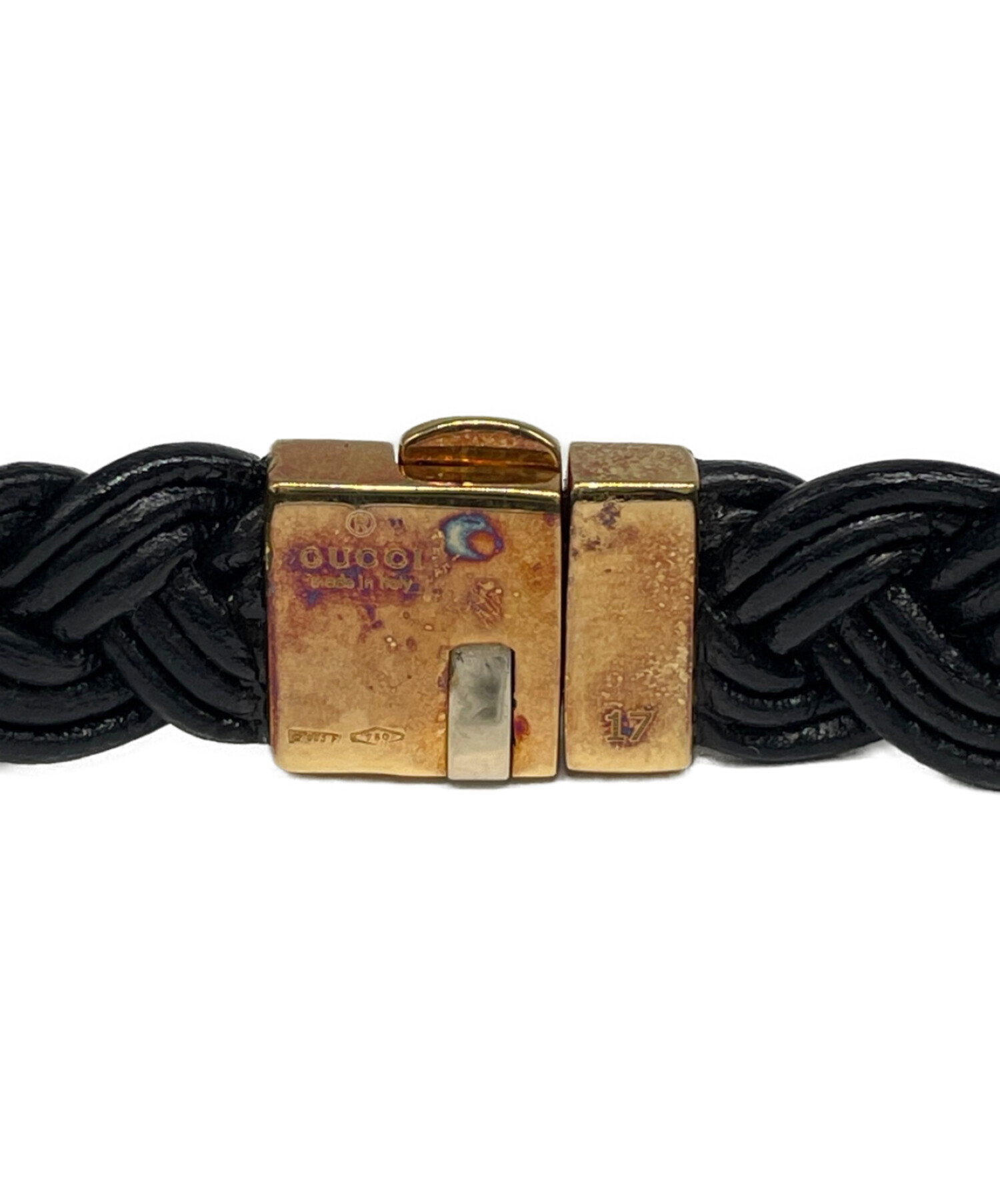 中古・古着通販】GUCCI (グッチ) K18レザーブレスレット ブラック