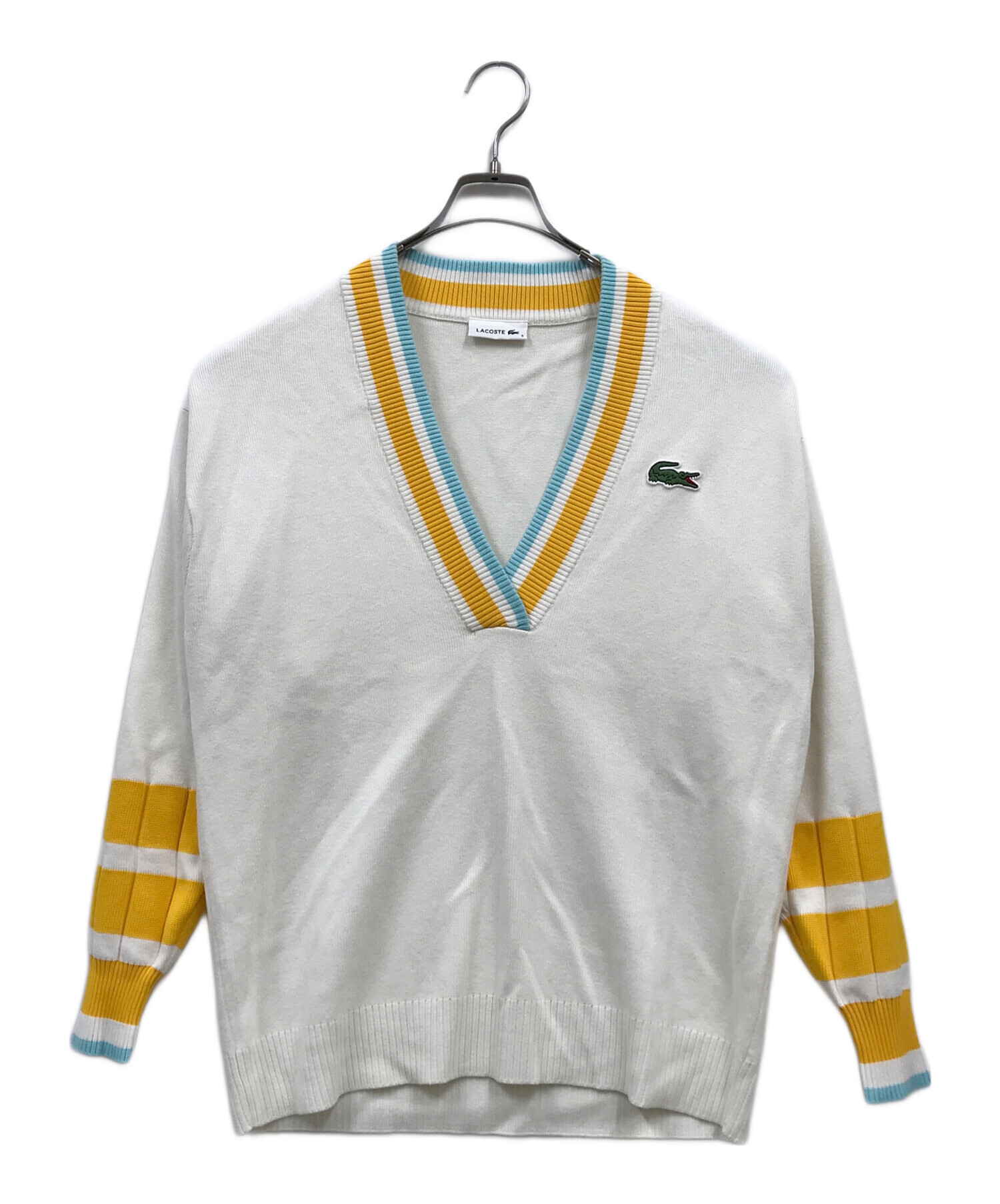 LACOSTE ラコステ 長袖 Vネック チルデンセーター ニット 5 ホワイト系 