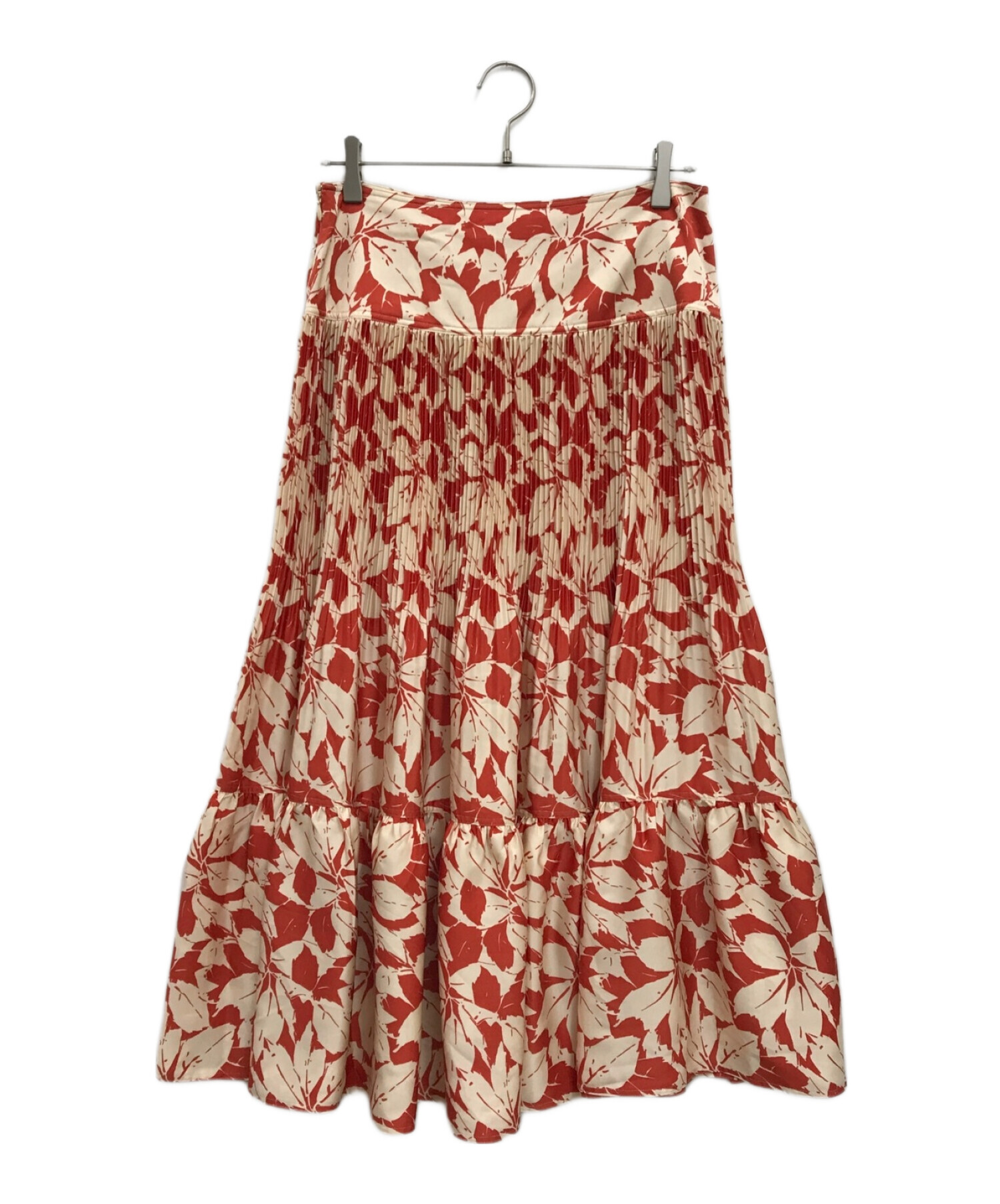 【VINTAGE 90s S.E.X スタッズ レザー フリンジ】バムフラップ アングロマニア 本革 古着 ラロッカ スカート パンク ロカビリー 50s 英国 POLO RALPH LAUREN (ポロ・ラルフローレン) プリント サテン プリーテッド Aライン ミディ スカート  WMPOSKTNDR20056 レッド×ホワイト サイズ:6 未使用品