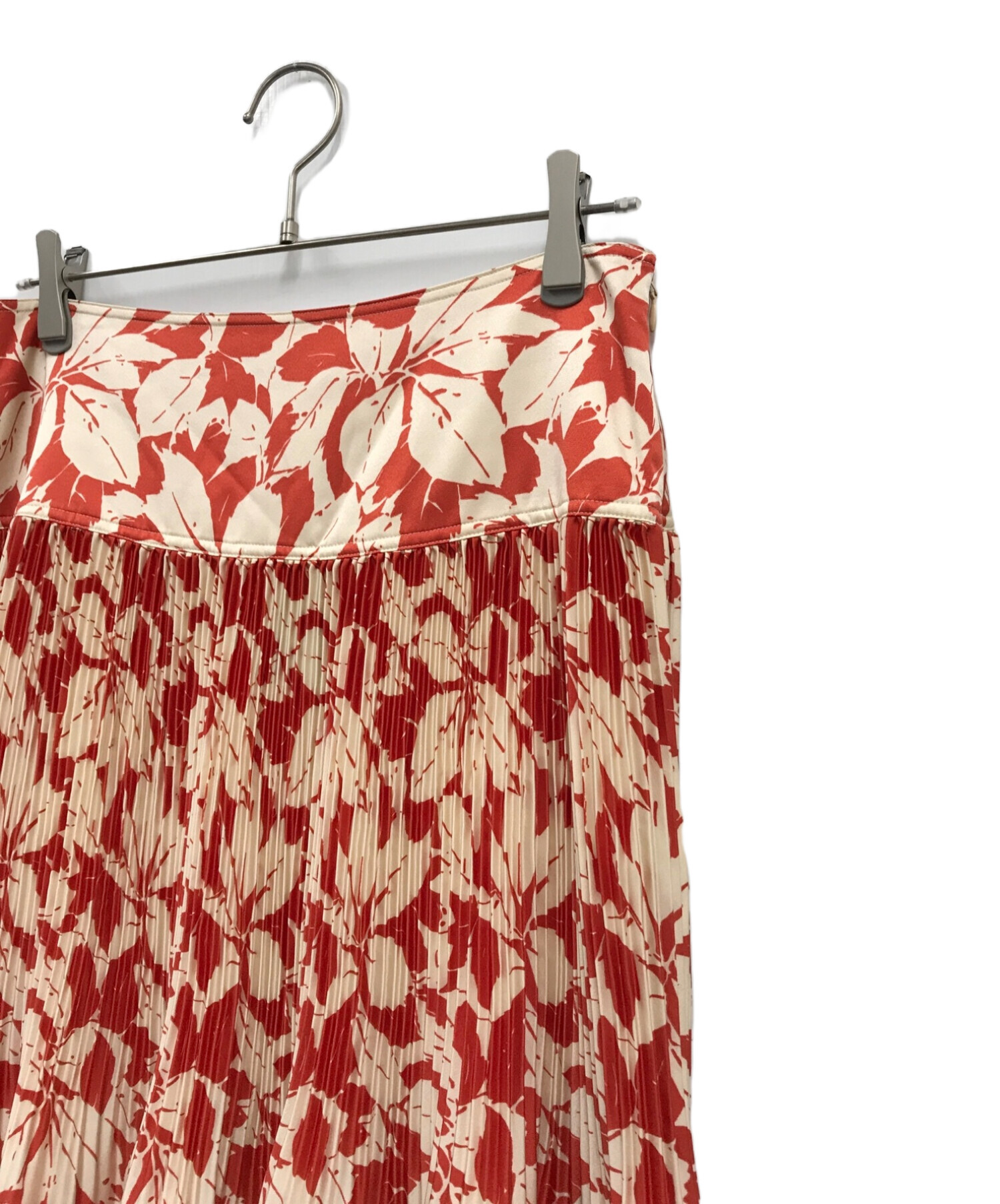 【VINTAGE 90s S.E.X スタッズ レザー フリンジ】バムフラップ アングロマニア 本革 古着 ラロッカ スカート パンク ロカビリー 50s 英国 POLO RALPH LAUREN (ポロ・ラルフローレン) プリント サテン プリーテッド Aライン ミディ スカート  WMPOSKTNDR20056 レッド×ホワイト サイズ:6 未使用品