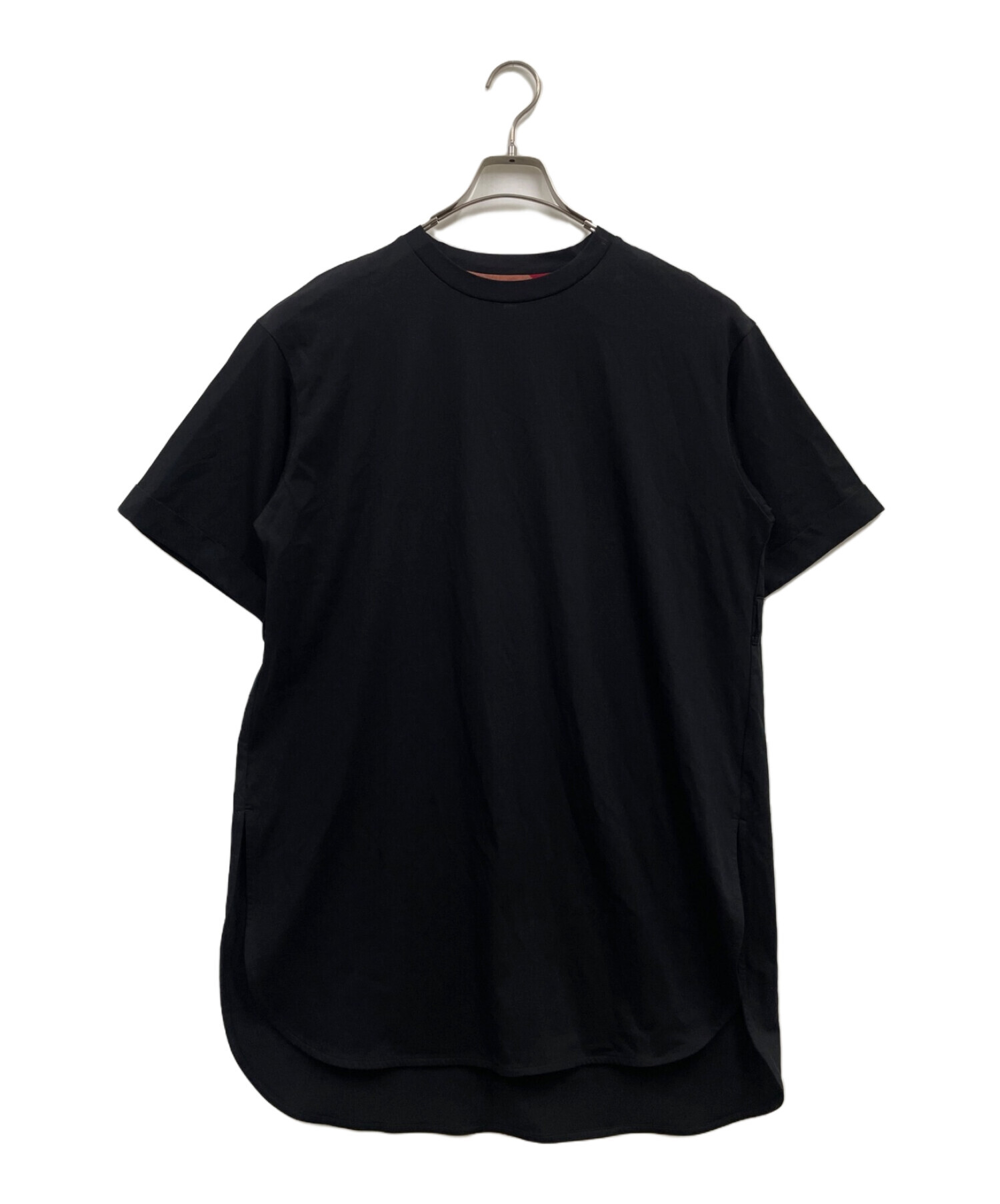 ブルーレーベル、カットソーワンピース 黒色 チェック柄袖 サイズ38 ブルーレーベル、カットソーワンピース 黒色 チェック柄袖 サイズ38