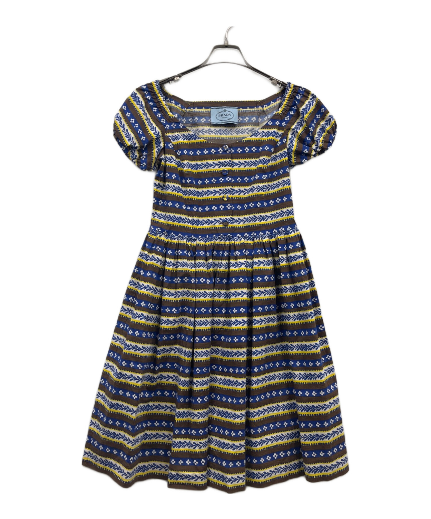 プラダPRADA】ワンピース 紺×花柄 PRADA（ワンピース ・ ブルー