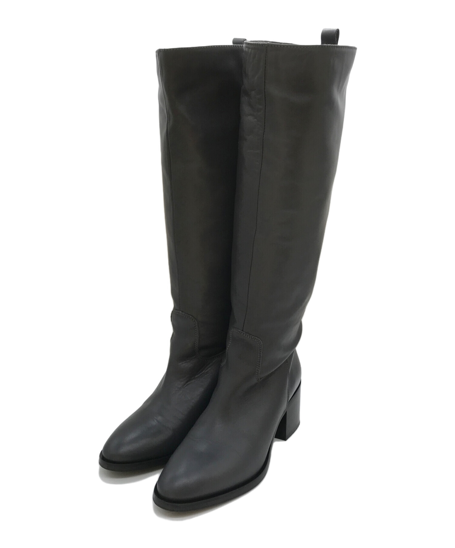 coronファビオルスコーニ ロングブーツ ラウンドトゥ　ブラック レザー 中古・古着通販】FABIO RUSCONI (ファビオルスコーニ) ラウンドトゥ