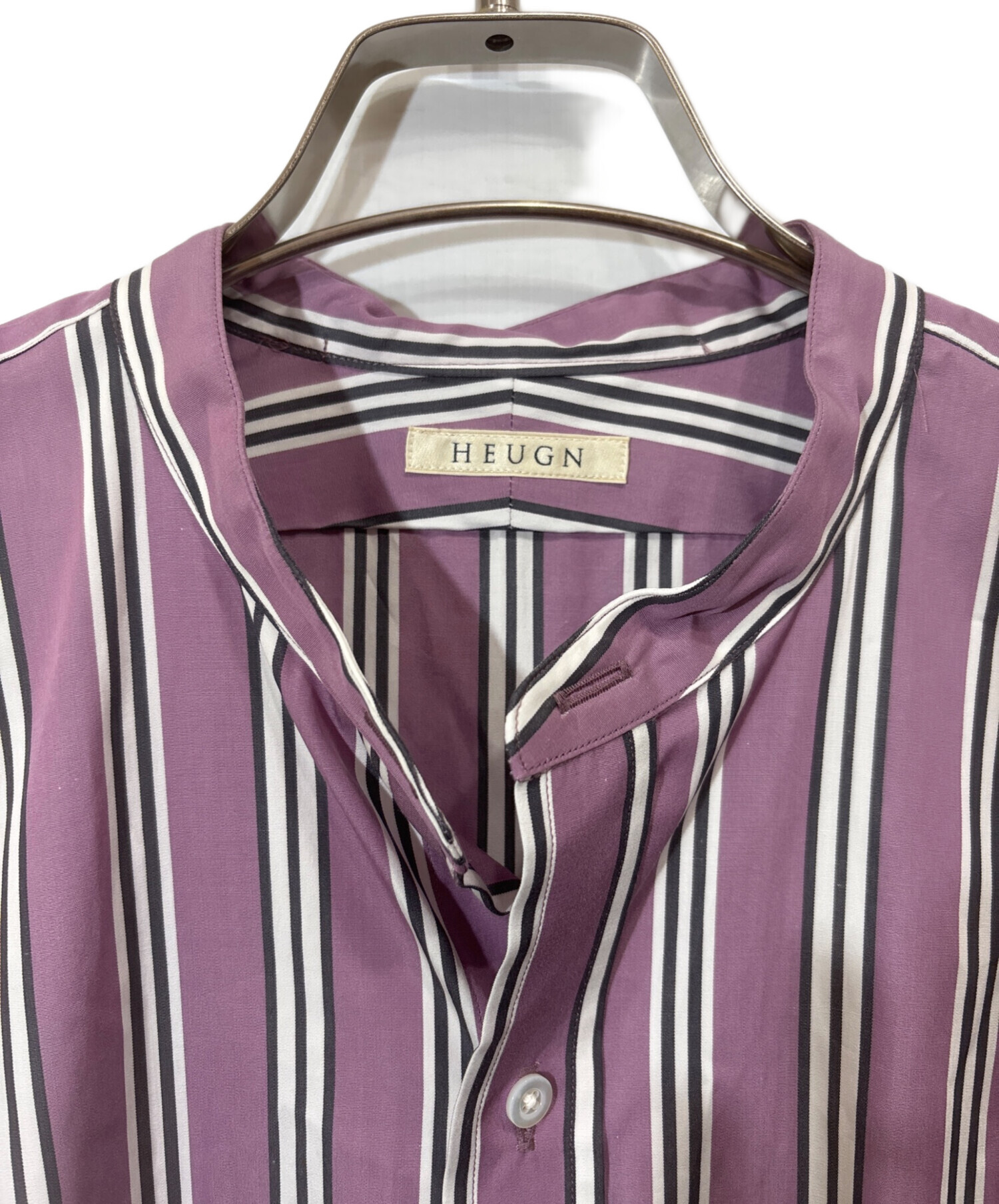 HEUGN パープルストライプ 長袖シャツ サイズ1 中古・古着通販】HEUGN (ユーゲン) ストライプバンドカラー