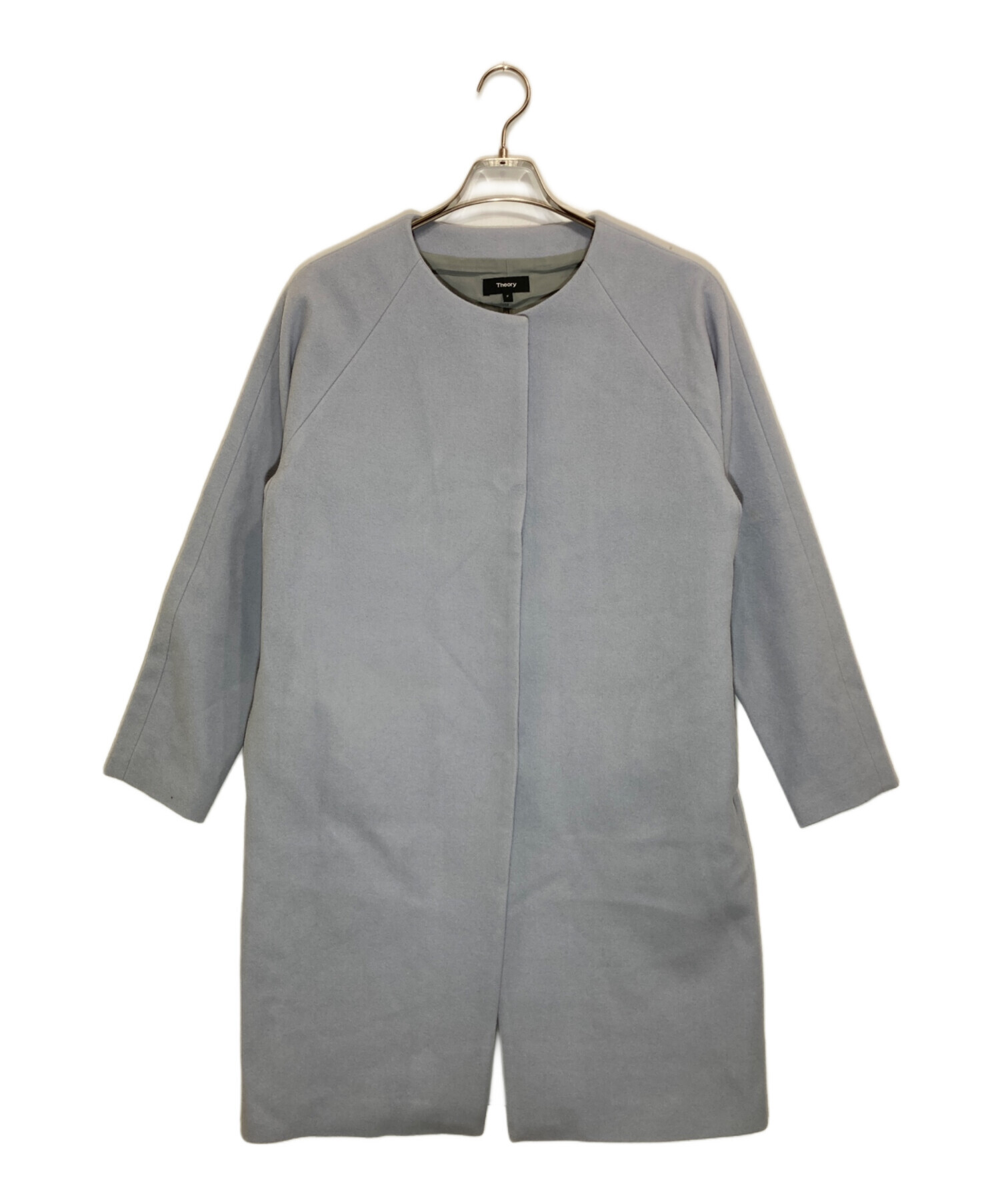 中古・古着通販】theory (セオリー) ノーカラーコート ブルー サイズ:P