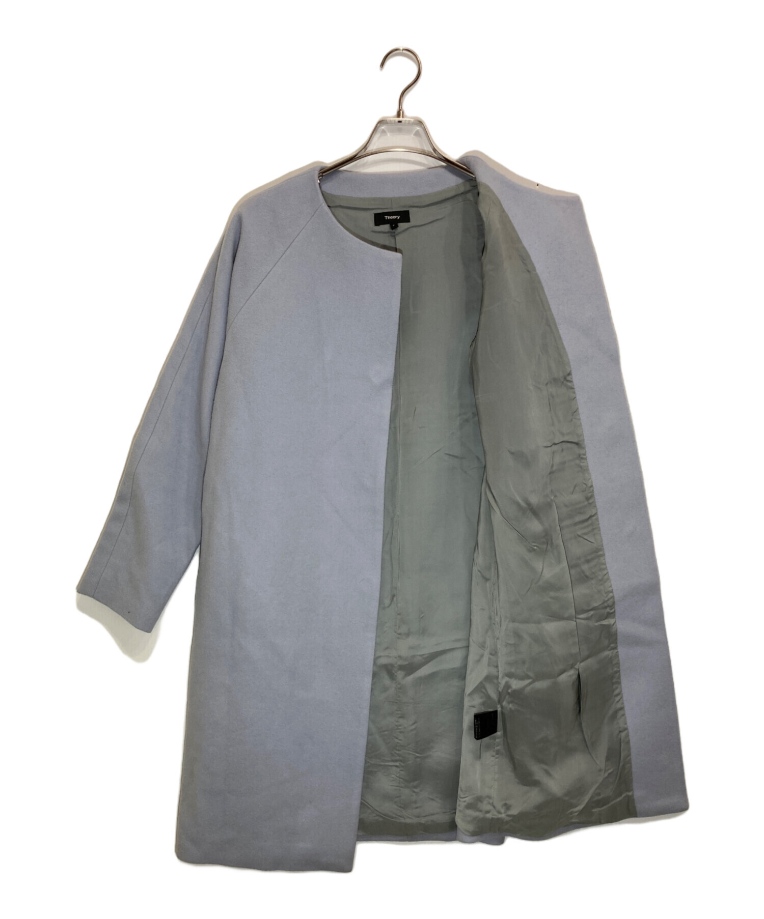 【美品】Theoryセオリーノーカラーコート チャコールグレー 比翼ボタンS 中古・古着通販】theory (セオリー) ノーカラーコート ブルー サイズ:P