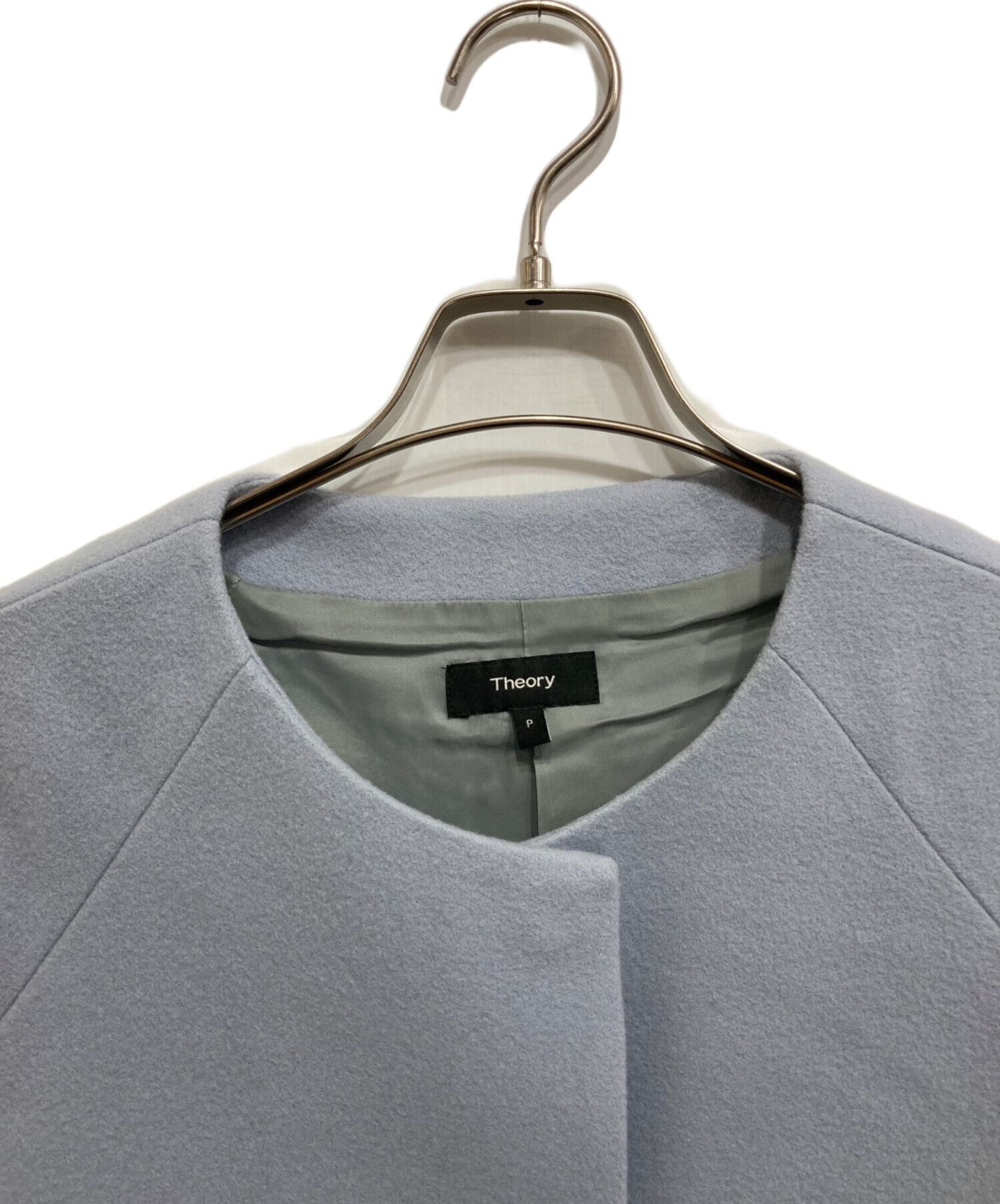 中古・古着通販】theory (セオリー) ノーカラーコート ブルー サイズ:P