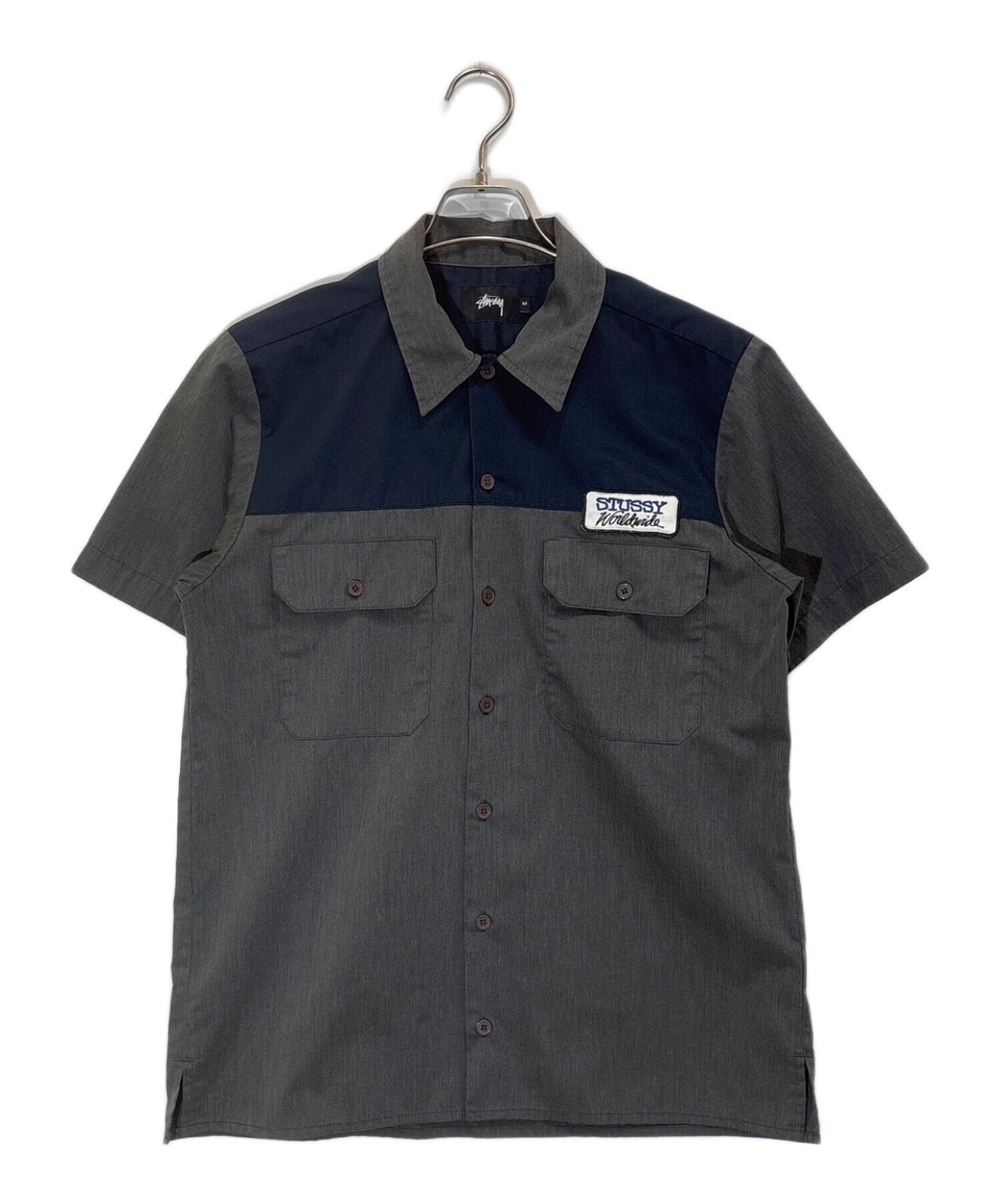 1026【入手困難】ステューシー♤ビッグロゴ　半袖ワークシャツ　即完売品　美品 STUSSY ステューシー ワークシャツ 【公式通販】