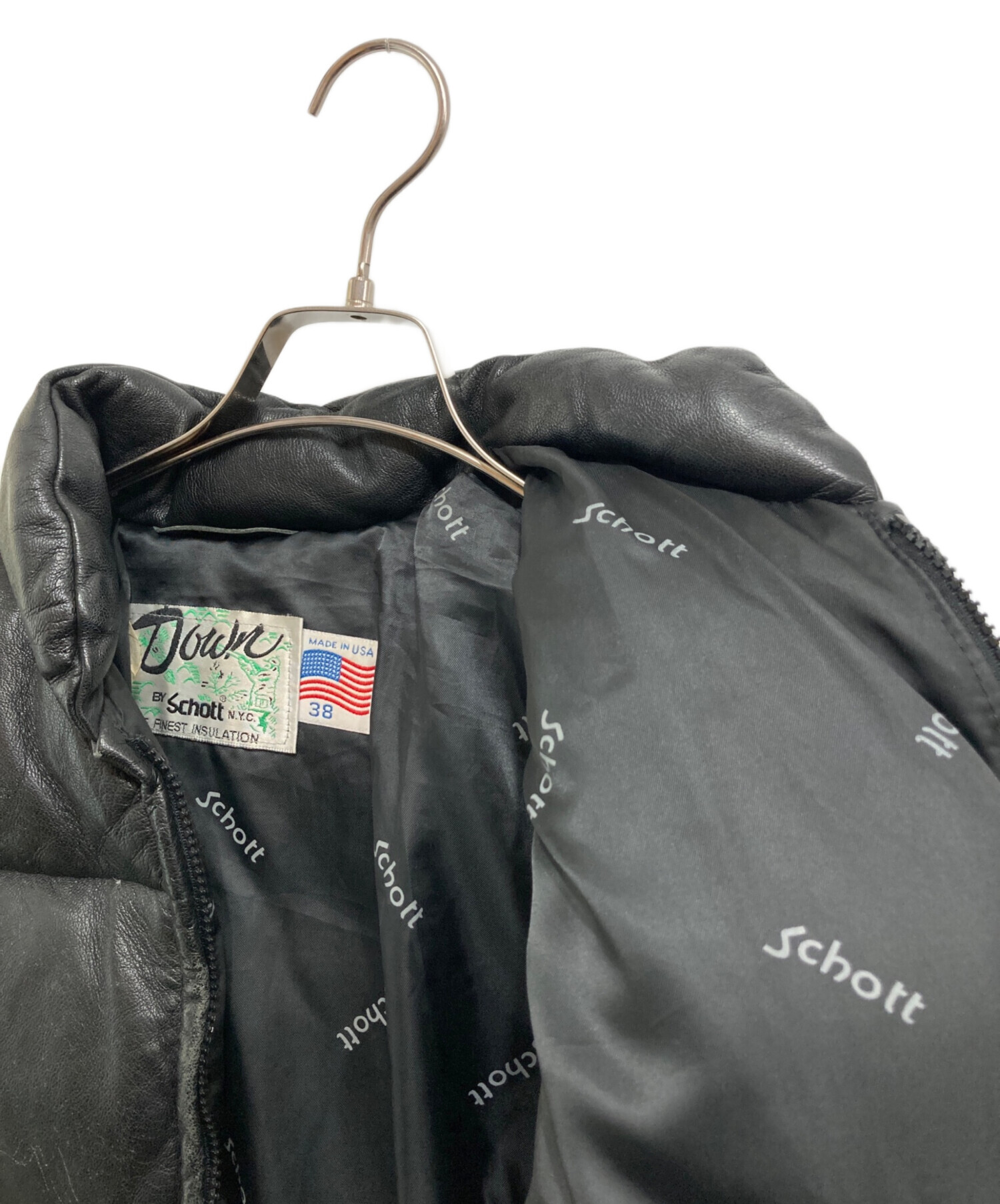 中古・古着通販】Schott (ショット) レザーダウンジャケット ブラック 