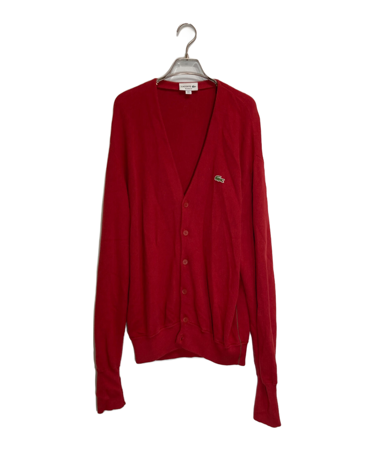LACOSTE　ラコステ　襟付き　カーディガン　ニット　レッド 中古・古着通販】LACOSTE (ラコステ) オーガニックコットンVネック
