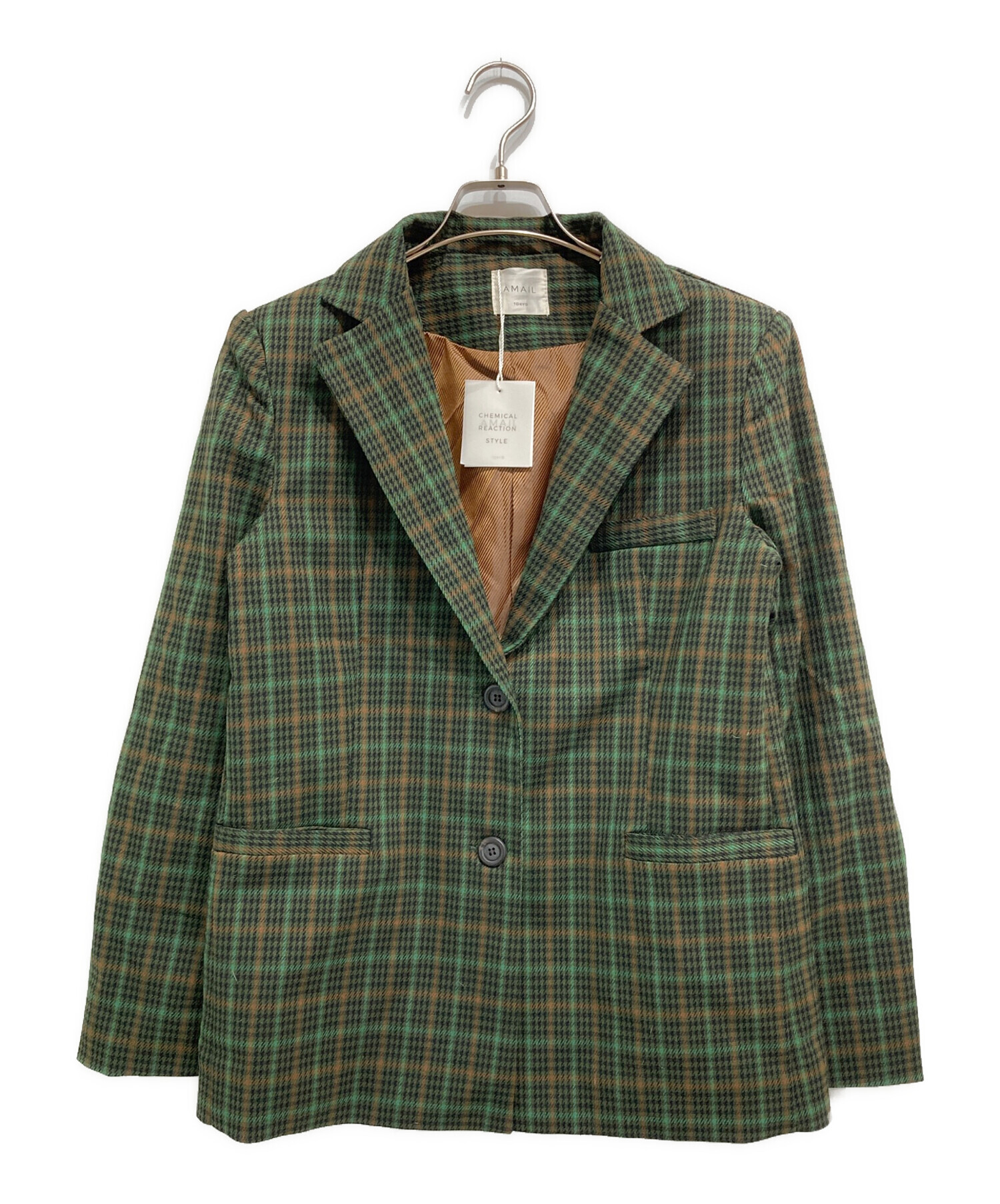AMAIL ジャケット グリーン チェック 中古・古着通販】AMAIL (アマイル) チェックテーラードジャケット