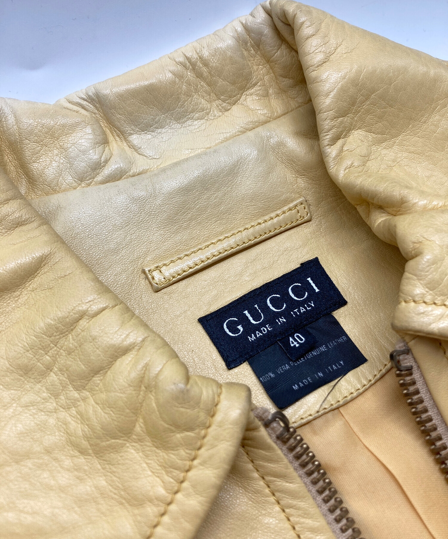 中古・古着通販】GUCCI (グッチ) レザージャケット イエロー サイズ:40 