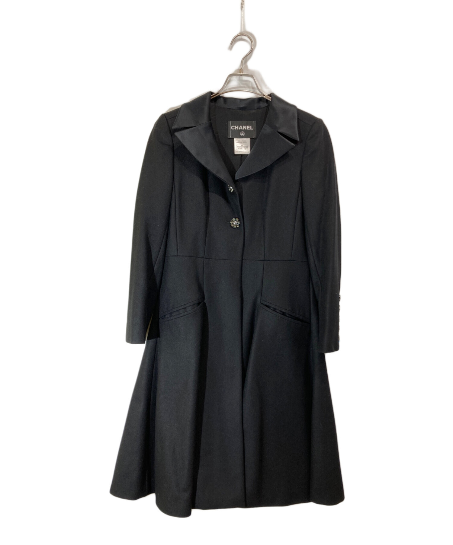 CHANEL ブラック ロングコート 中古・古着通販】CHANEL (シャネル) ラインストーンココマークボタン