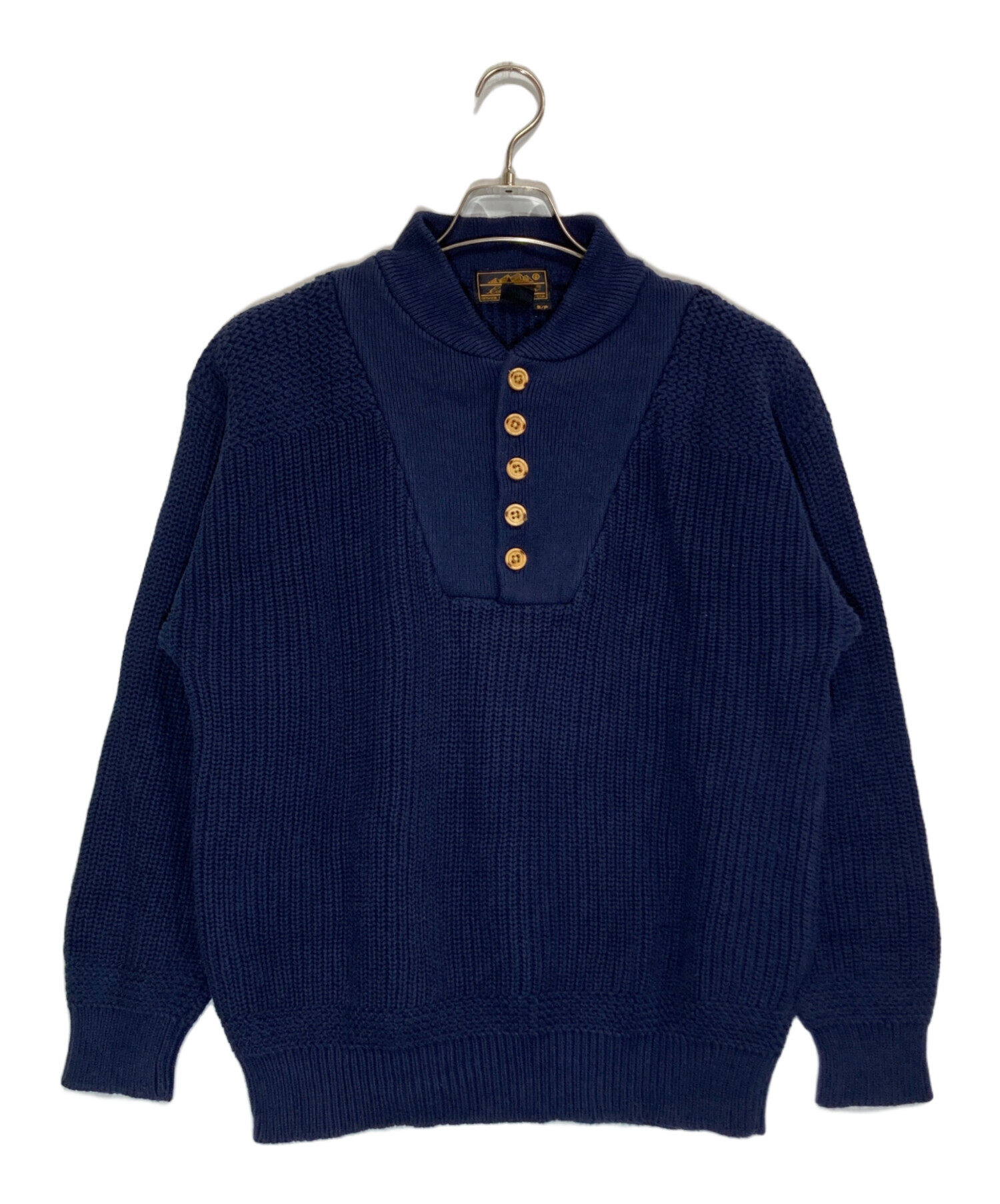 00s Eddie BauerヘンリーネックMリブ編みコットンニットネイビー Eddie Bauer “ henry neck cotton knit 90's〜 . size XL ¥6.900