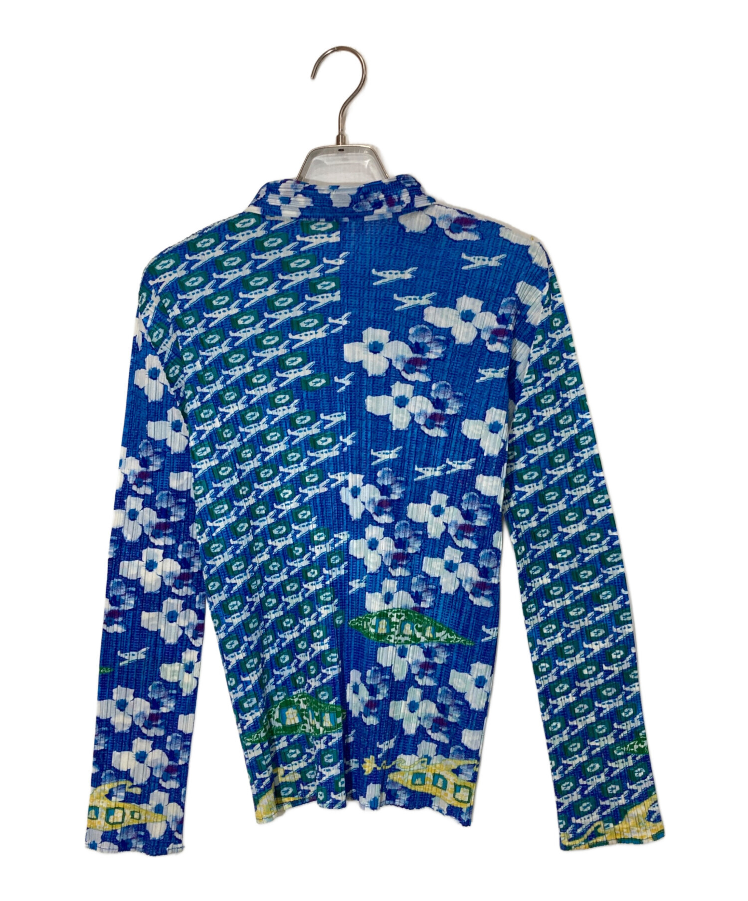PLEATS PLEASE フレンチスリーブシャツ　ブルー サイズ3 PLEATS PLEASE ISSEY MIYAKE - 美品 プリーツプリーズ イッセイミヤケ