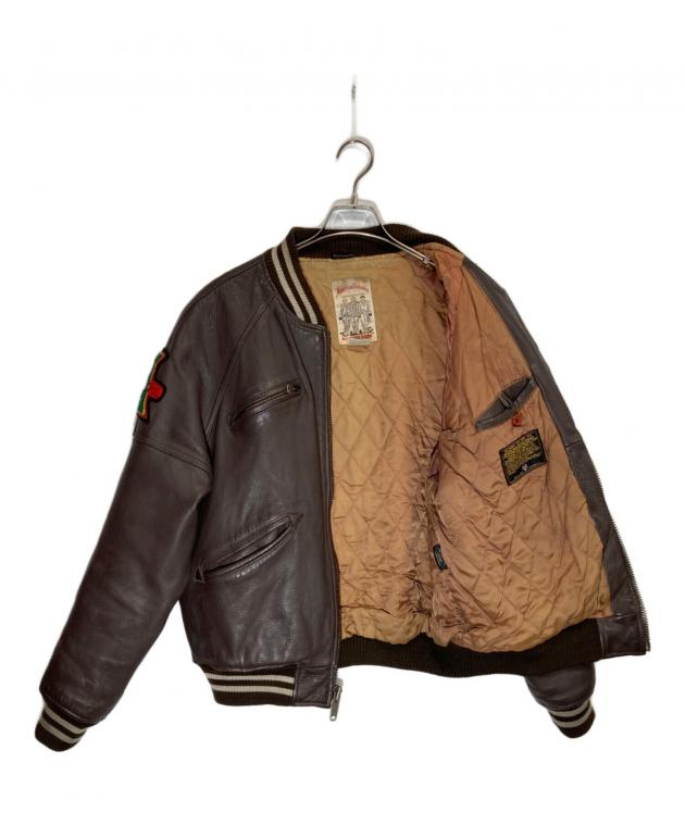 アヴィレックス レザー スタジャン USA製 ヴィンテージ 古着 ブラウンL相当 アヴィレックス レザー スタジャン USA製 ヴィンテージ 古着 ブラウンL相当