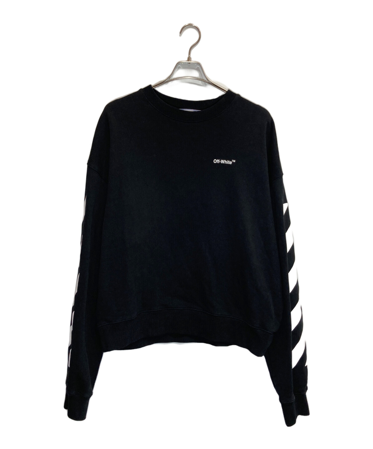 【中古】OFF-WHITE DIAG 0110 WHITE BLACK M 中古・古着通販】OFFWHITE (オフホワイト) Diag crewneck sweatshirt