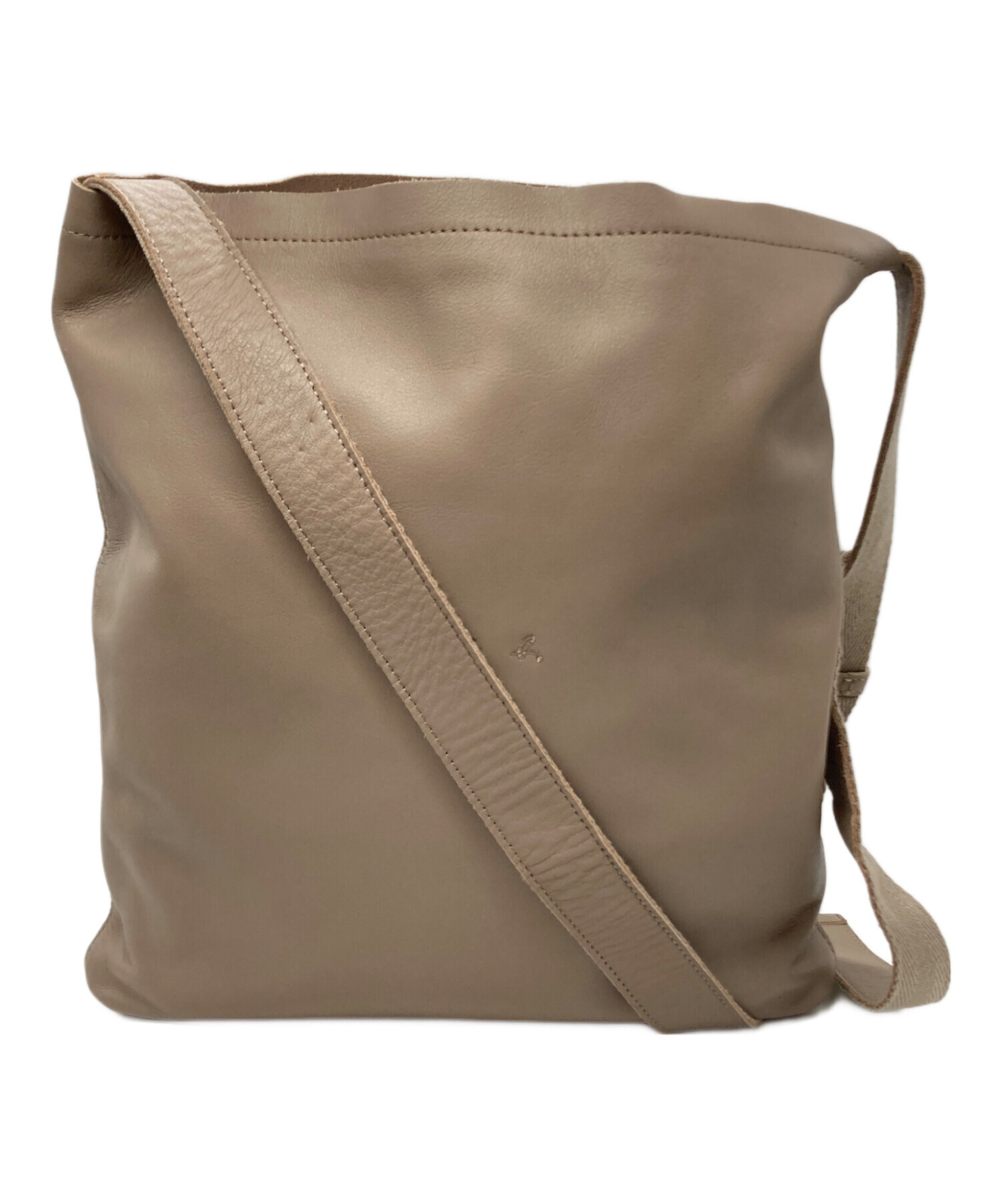 agnes b. アニエスベー ベージュ レザーショルダーバッグ 本革 シボ革 org.jpg