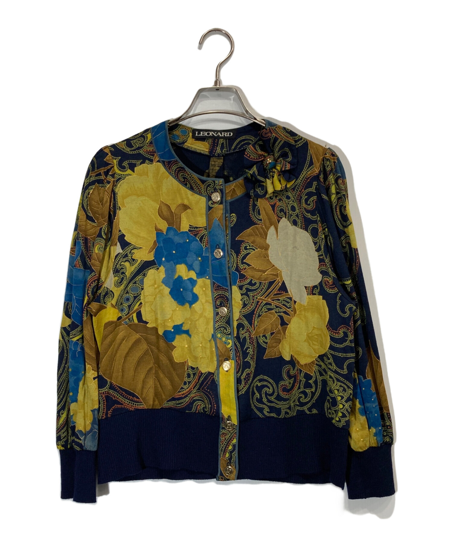 レオナール　カーディガン　部分使いシルク40% 中古・古着通販】LAONARD (レオナード) シルク切替カーディガン