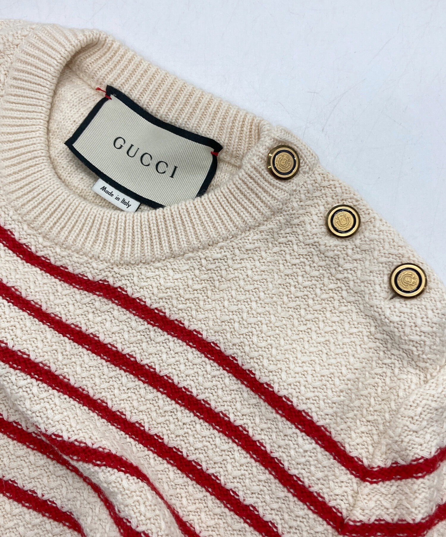 中古・古着通販】GUCCI (グッチ) Embroidered Striped Cotton And