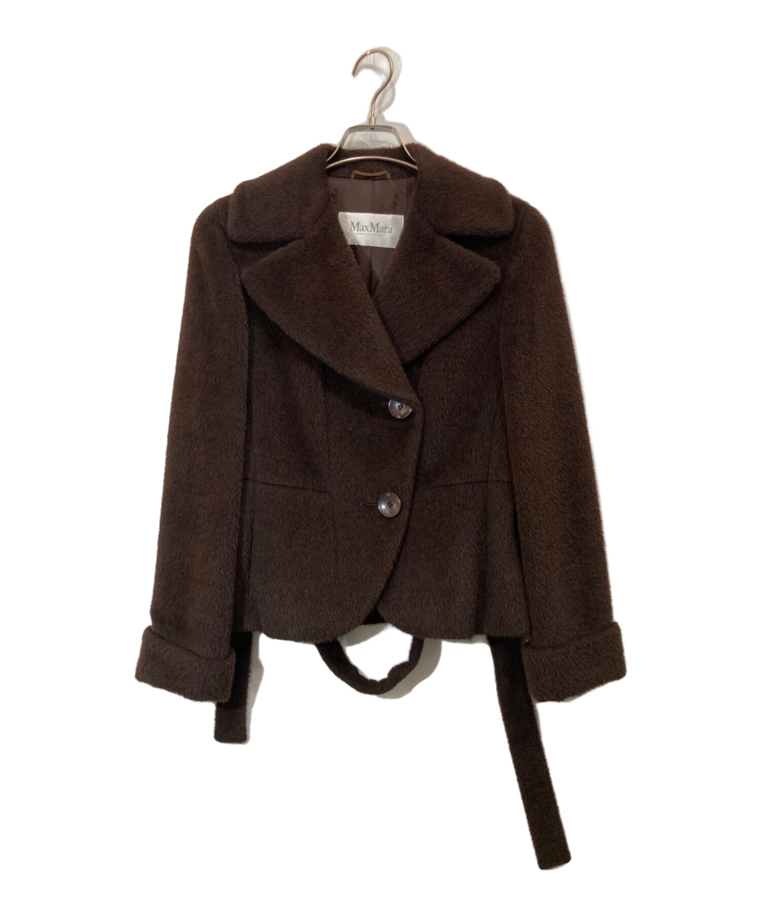 【未使用】マックスマーラ アルパカ モヘア コート ブラウン ベルト シャギー 未使用】マックスマーラ アルパカ モヘア コート ブラウン ベルト