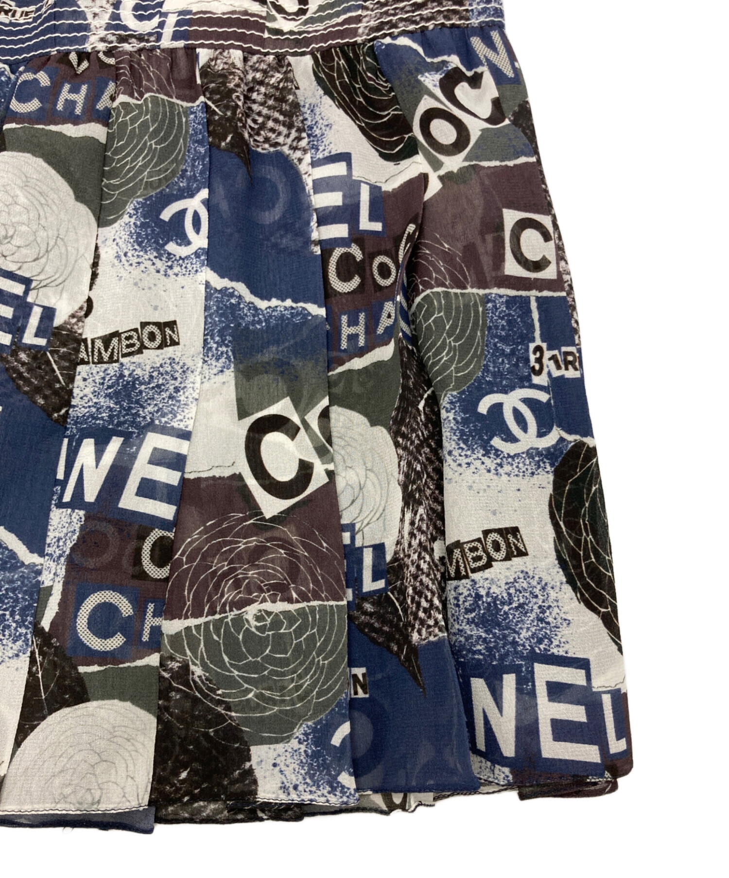 美品 CHANEL（シャネル）プリーツスカート 38 中古・古着通販】CHANEL (シャネル) 総柄シルクプリーツスカート