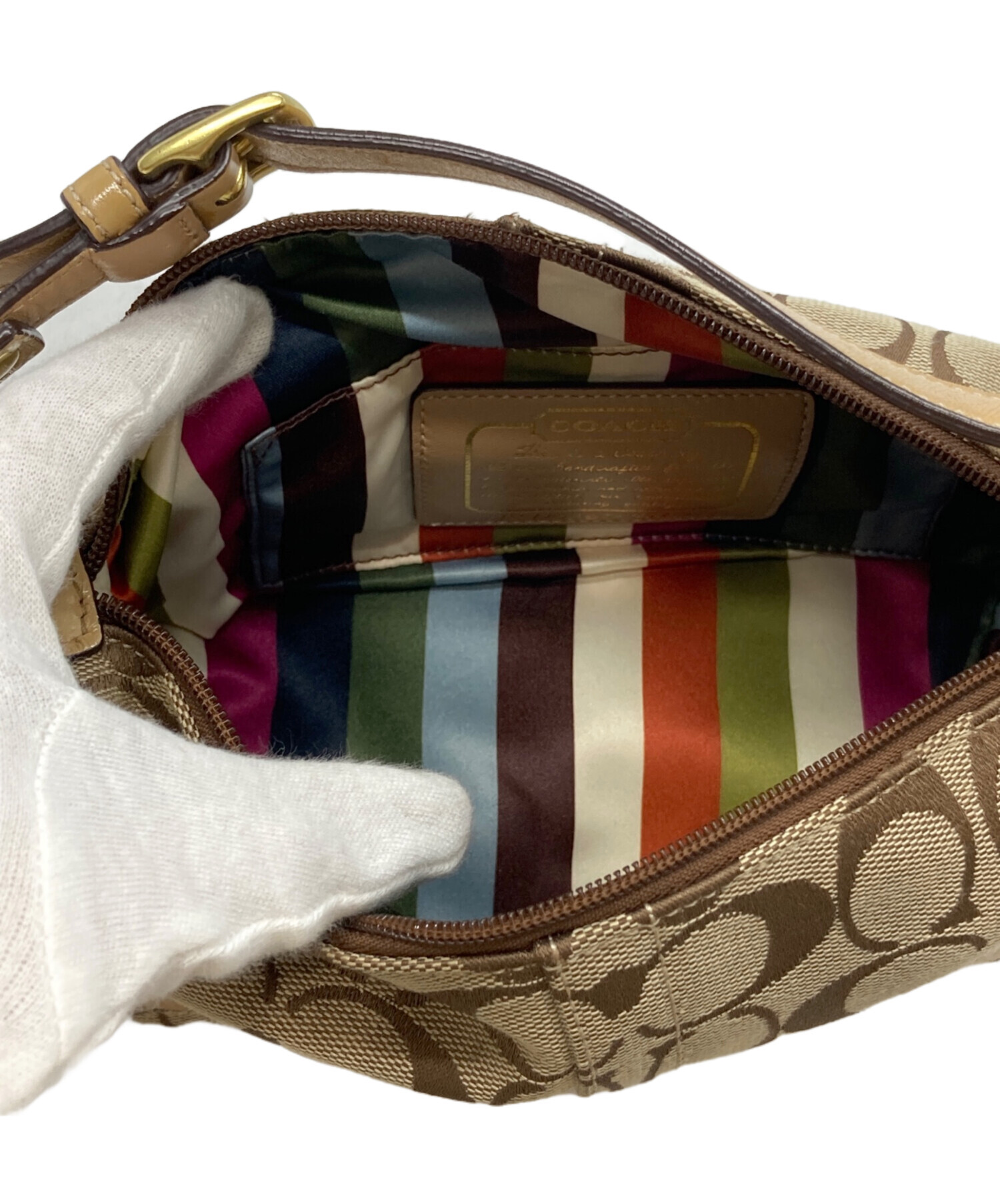 中古・古着通販】COACH (コーチ) シグネチャーハンドバッグ ベージュ
