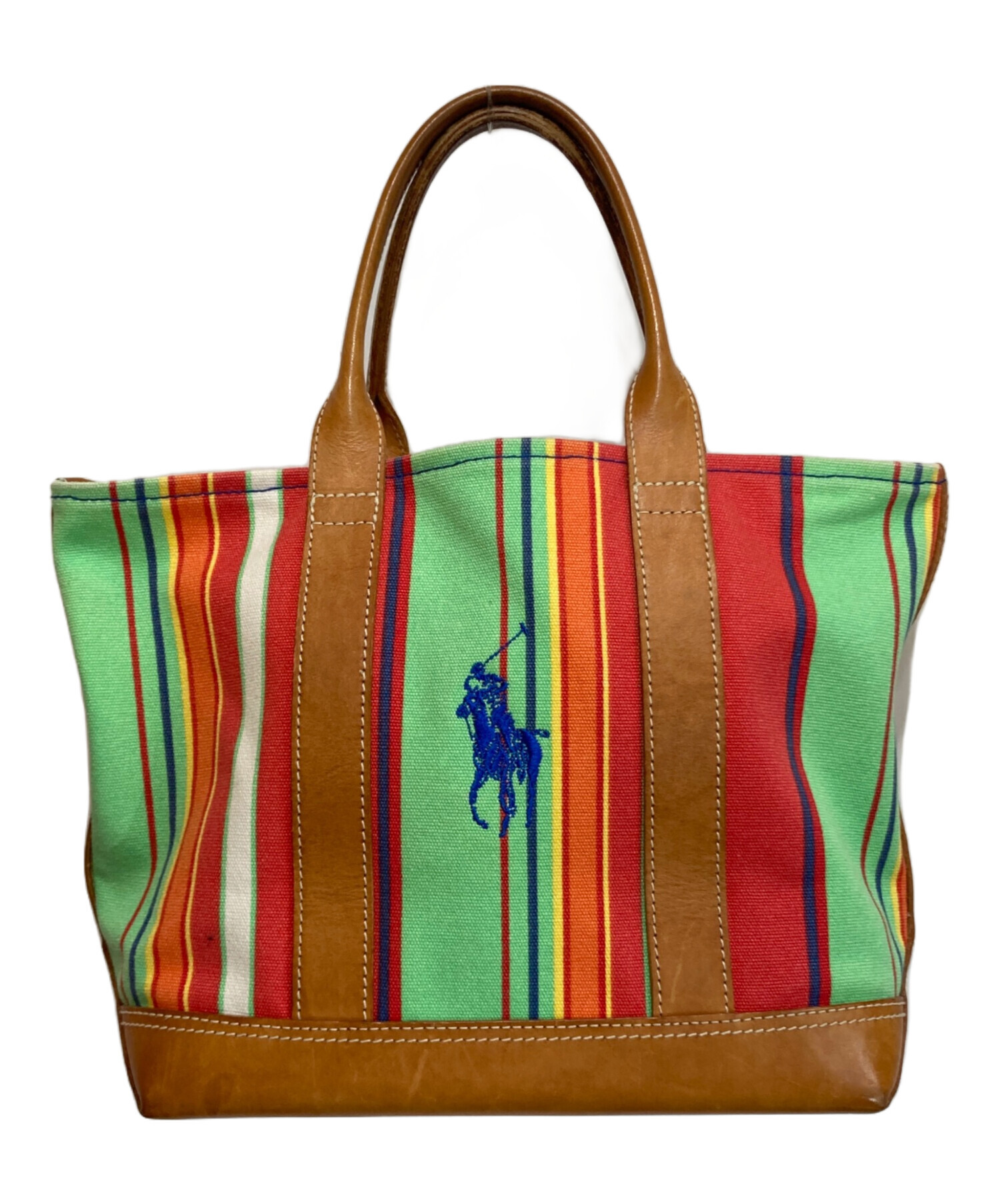 希少ヴィンテージ風合加工　ポロラルフローレン　オールレザー　ワイドトートバッグ 中古・古着通販】RALPH LAUREN (ラルフローレン) トートバッグ マルチ