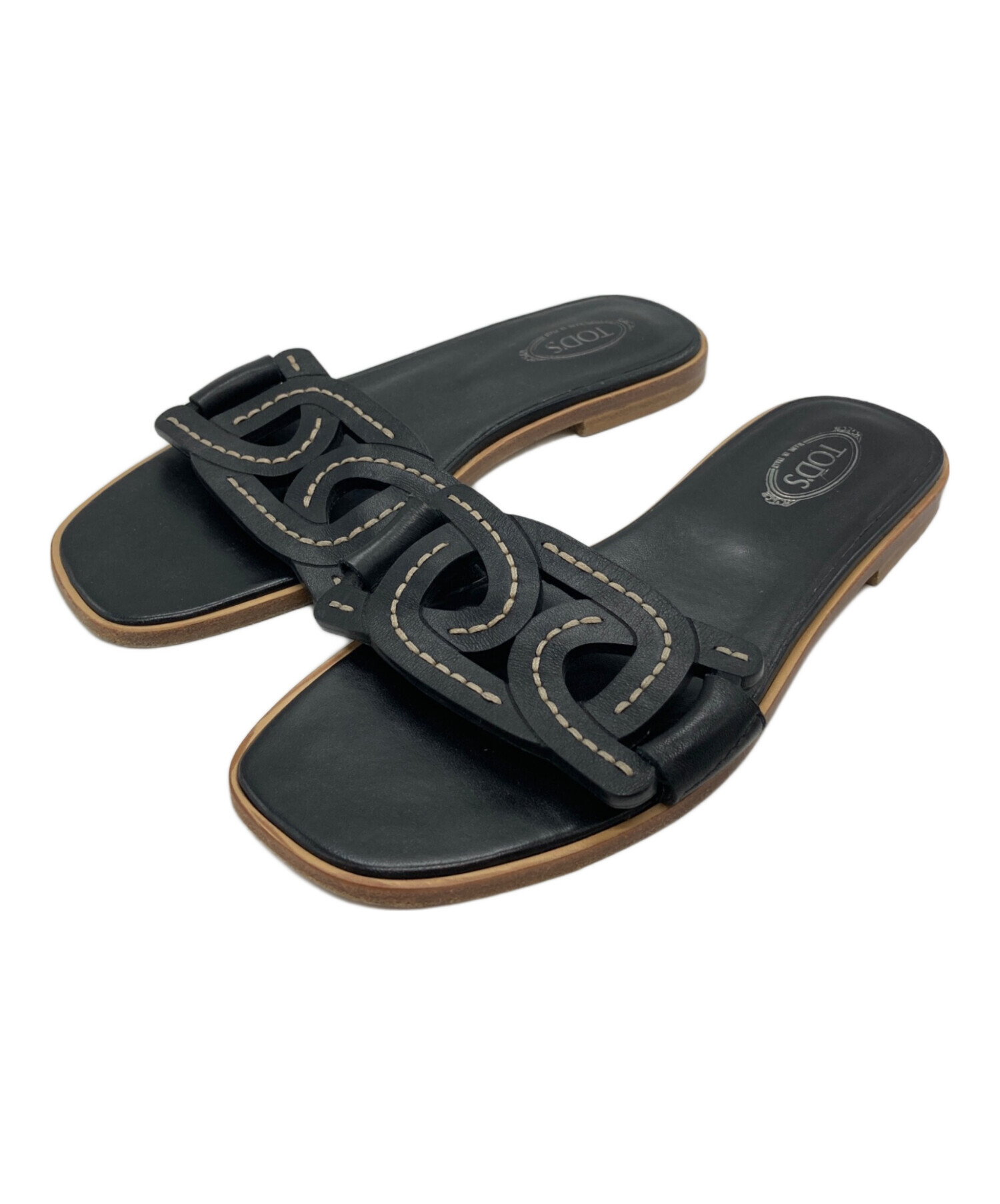 中古・古着通販】TOD'S (トッズ) フラットレザーサンダル ブラック