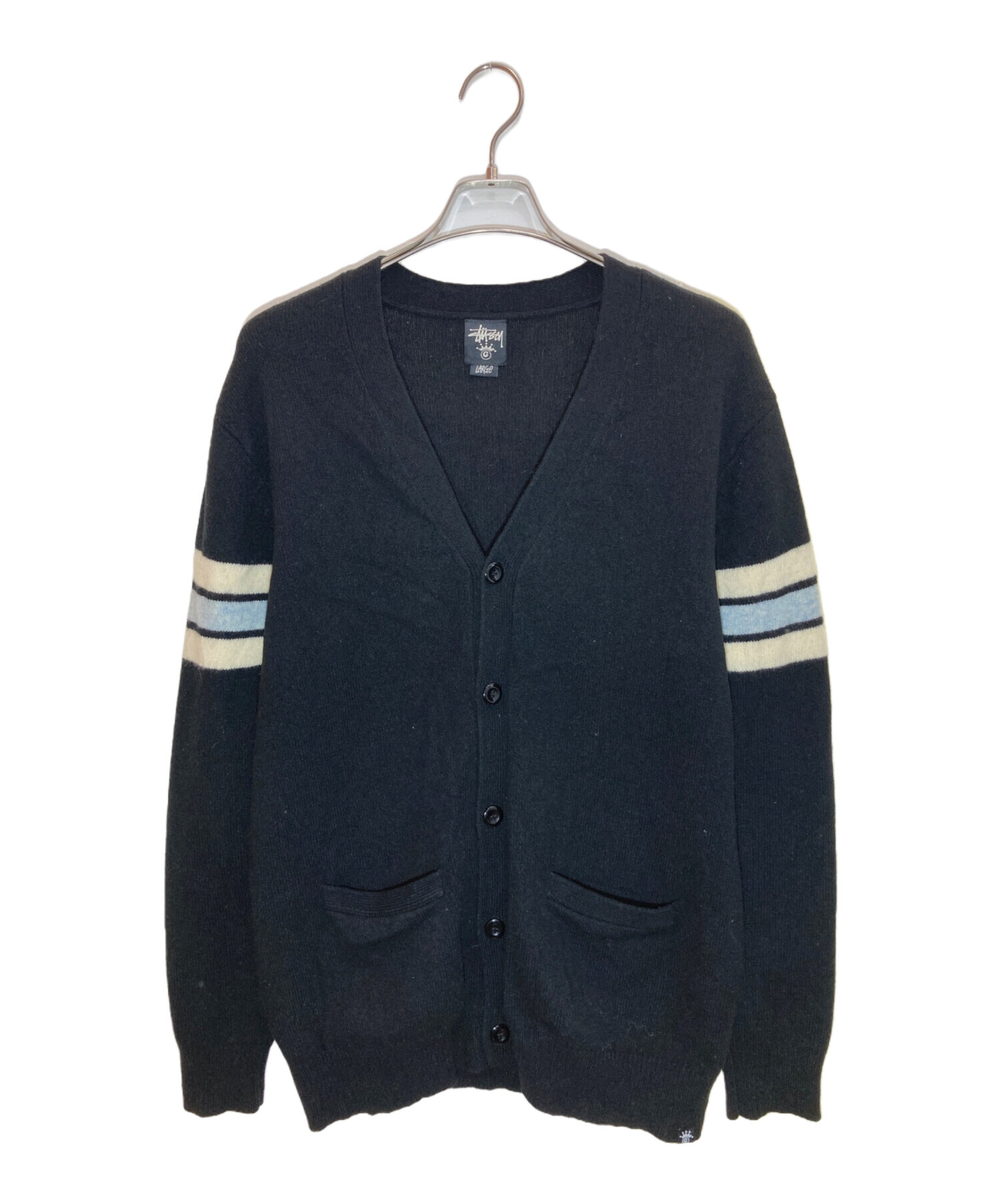 STUSSY Vネックカーディガン Mサイズ 中古・古着通販】stussy (ステューシー) Vネックカーディガン ブラック