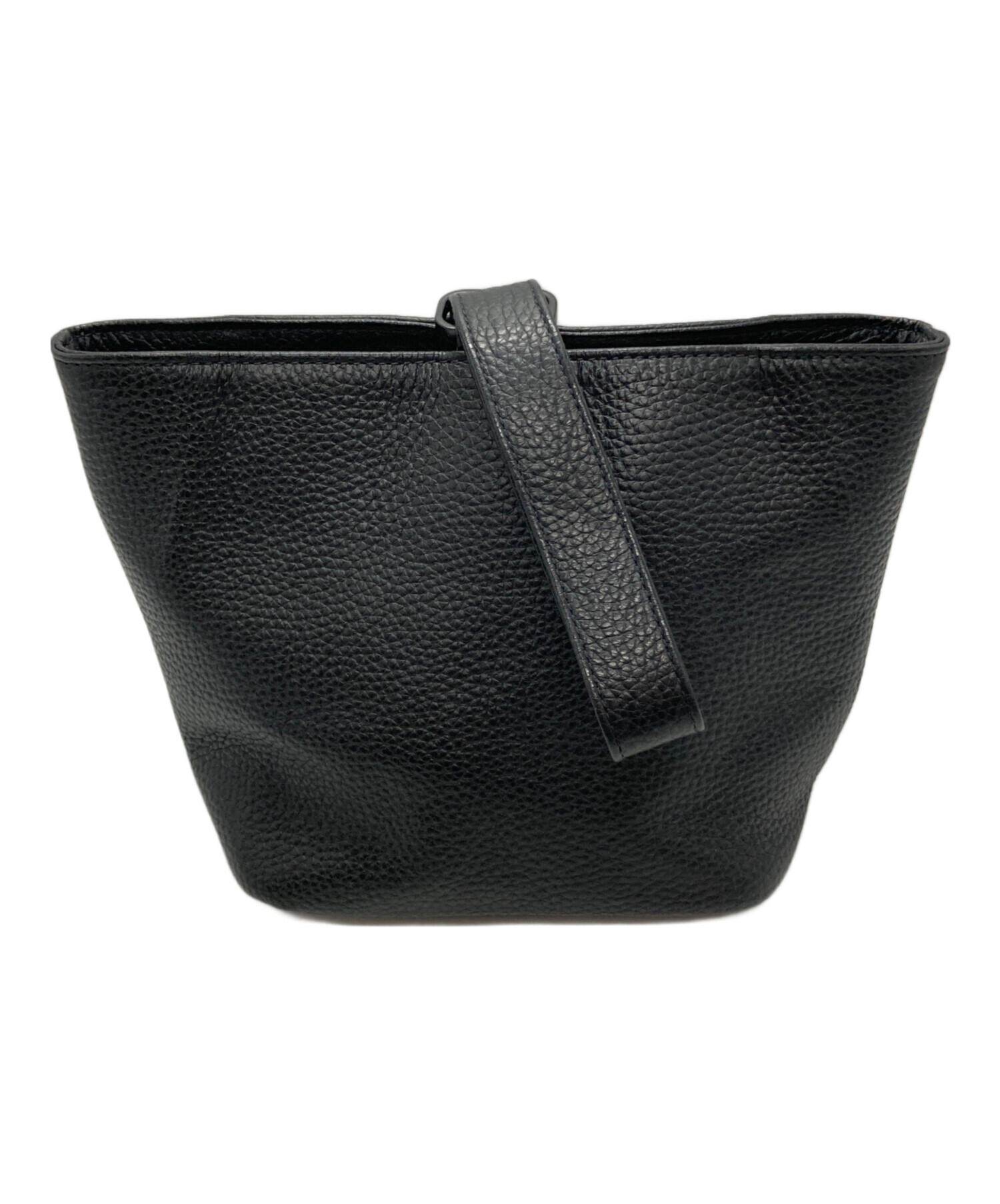 中古・古着通販】HushTug (ハッシュタグ) 巾着レザーバッグ ブラック