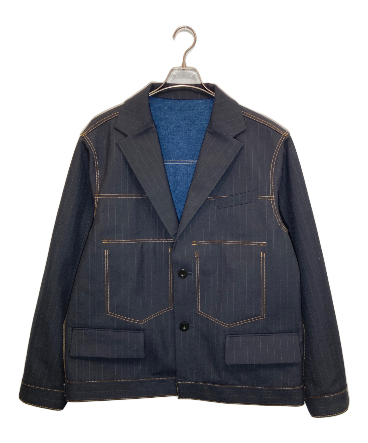 Sacai レイヤードジャケット ドッキングジャケット ネイビー XS 中古・古着通販】sacai (サカイ) Chalk Stripe Bonding Jacket