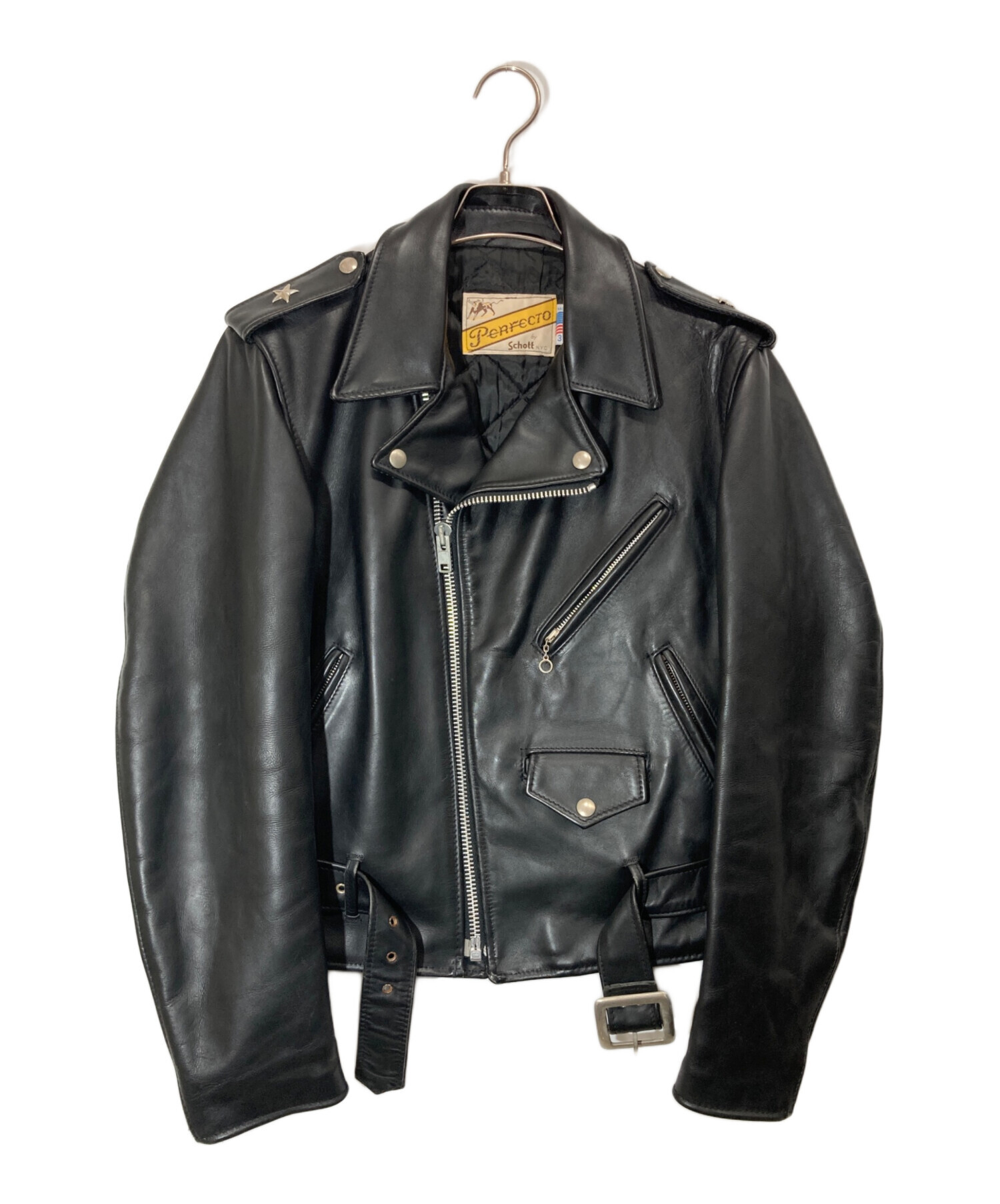 38 Schott レザージャケット ブラック 38 古着 中古・古着通販】Schott (ショット) ワンスター レザーライダース